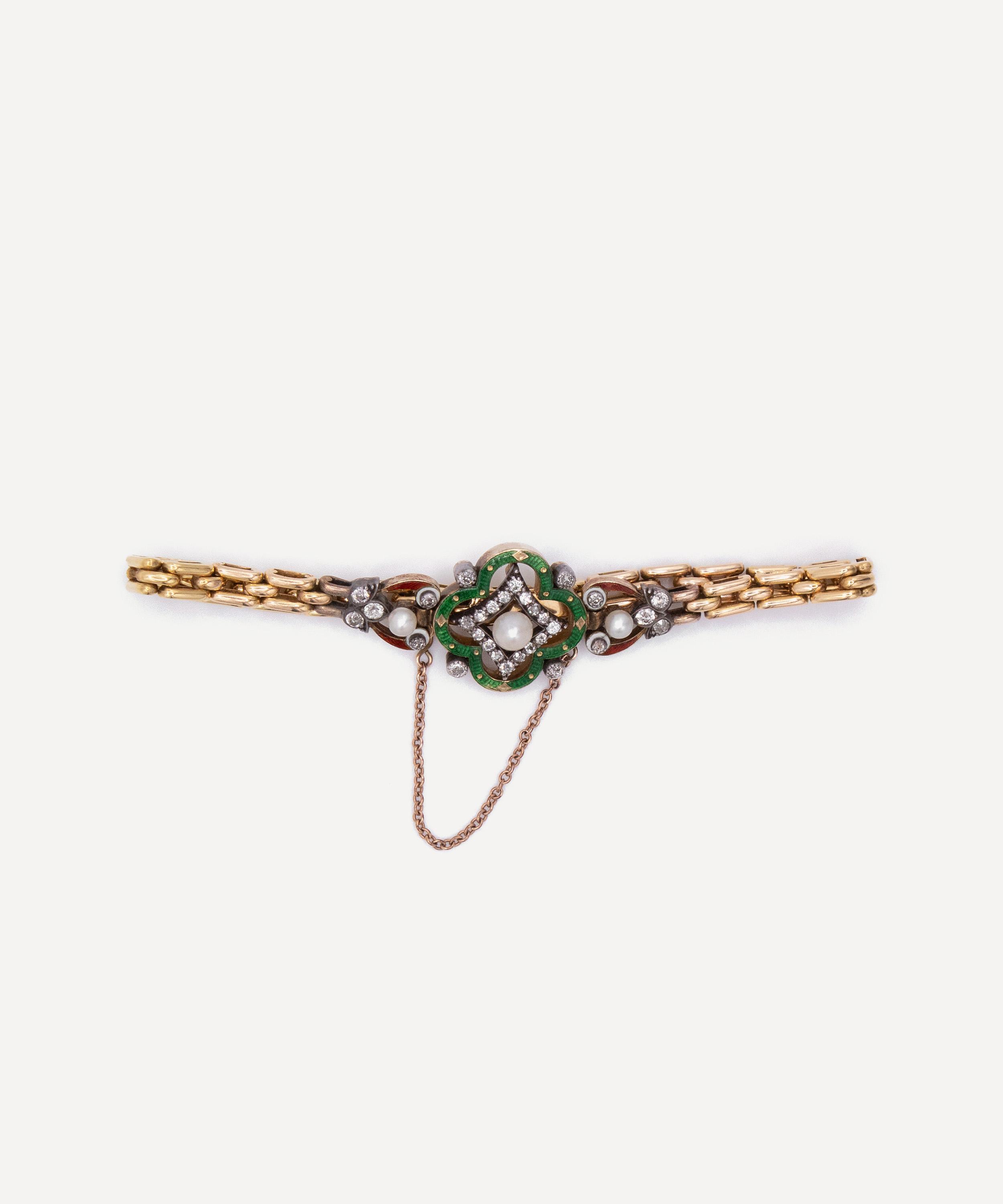 Kojis - 18ct Gold Antique Enamel Pearl and Diamond Bracelet image number 3