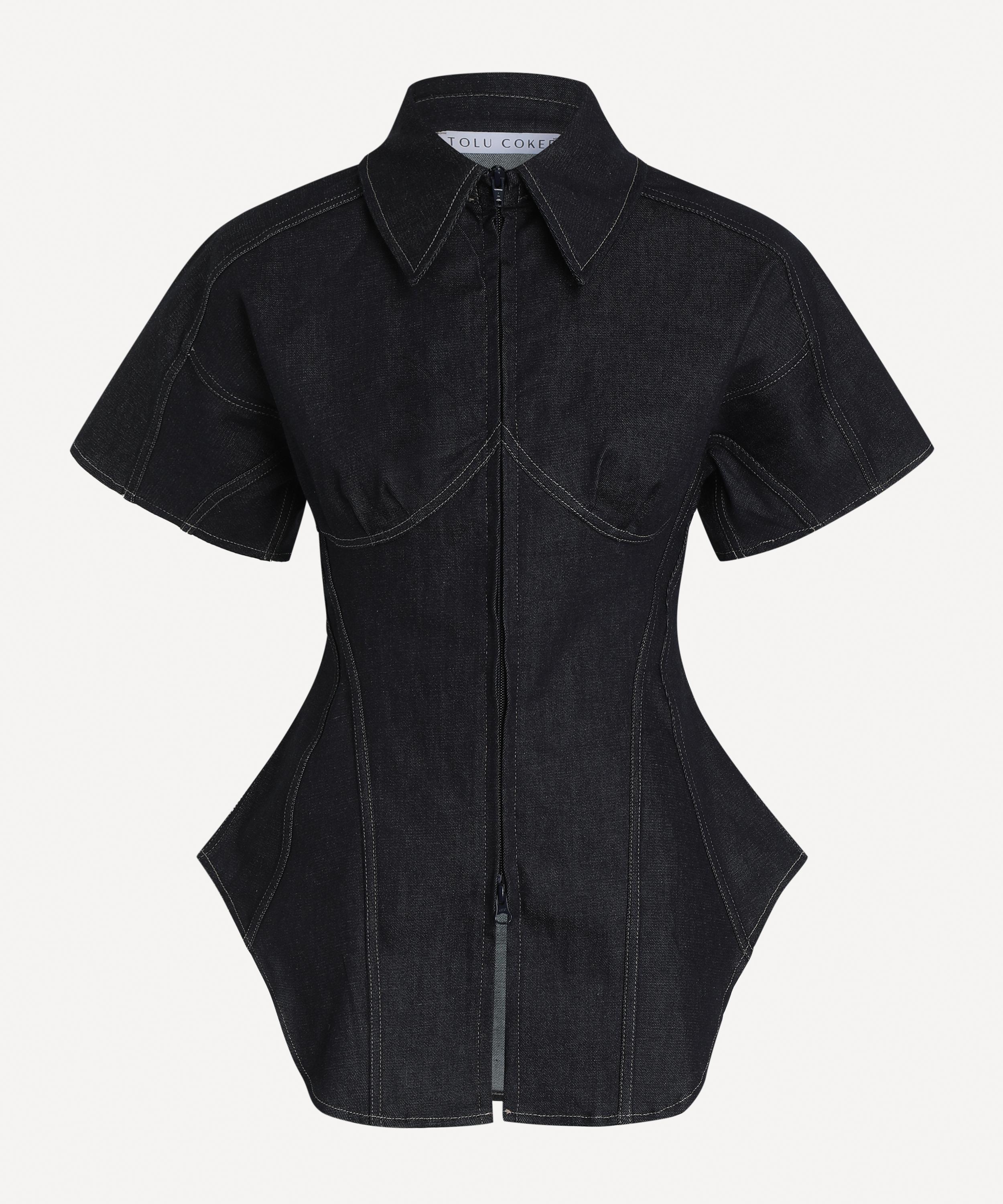 Tolu Coker - Denim Panelled Contour Bustier Blouse