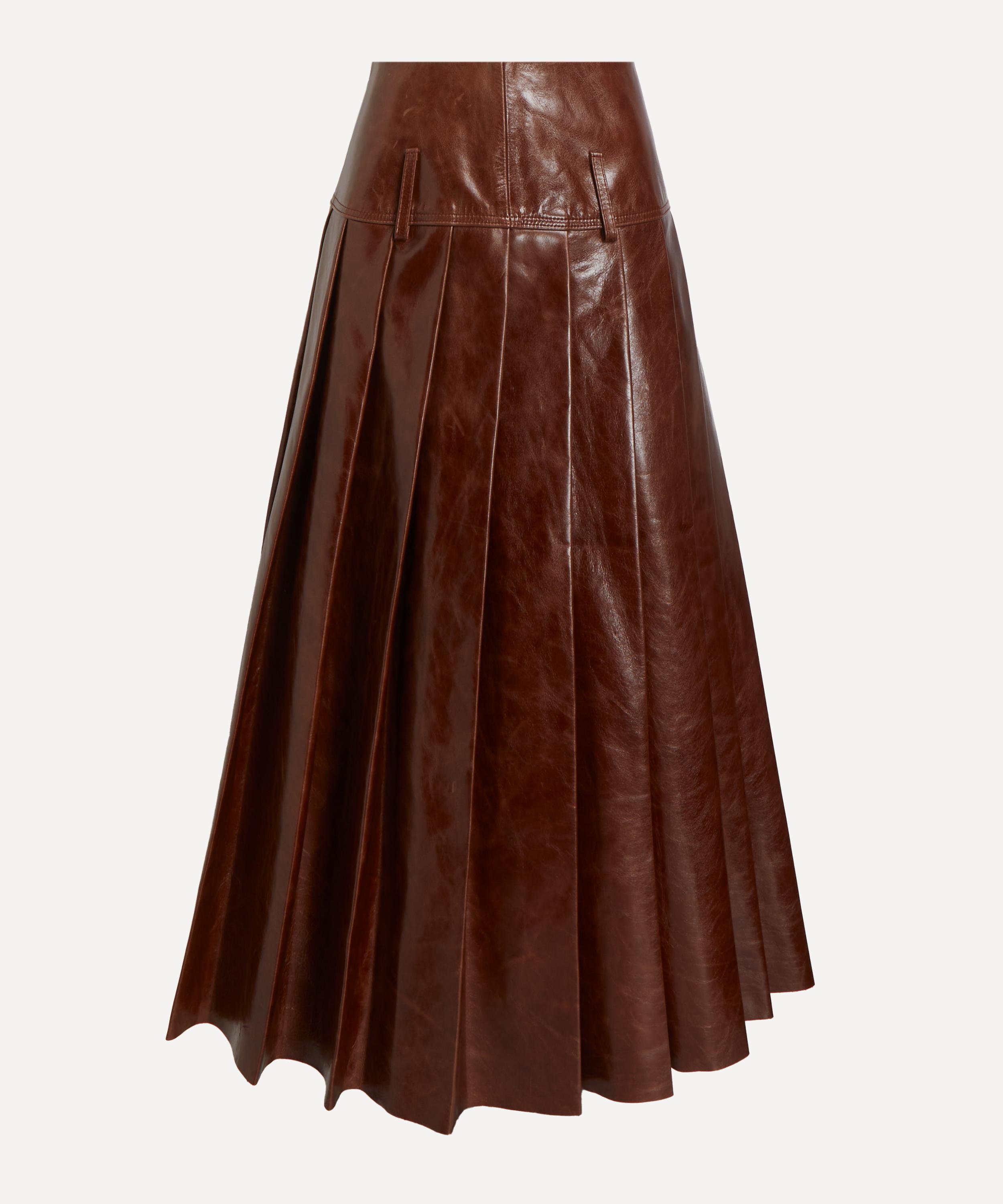Tolu Coker - Pleated Leather Drop-Waist Maxi Skirt