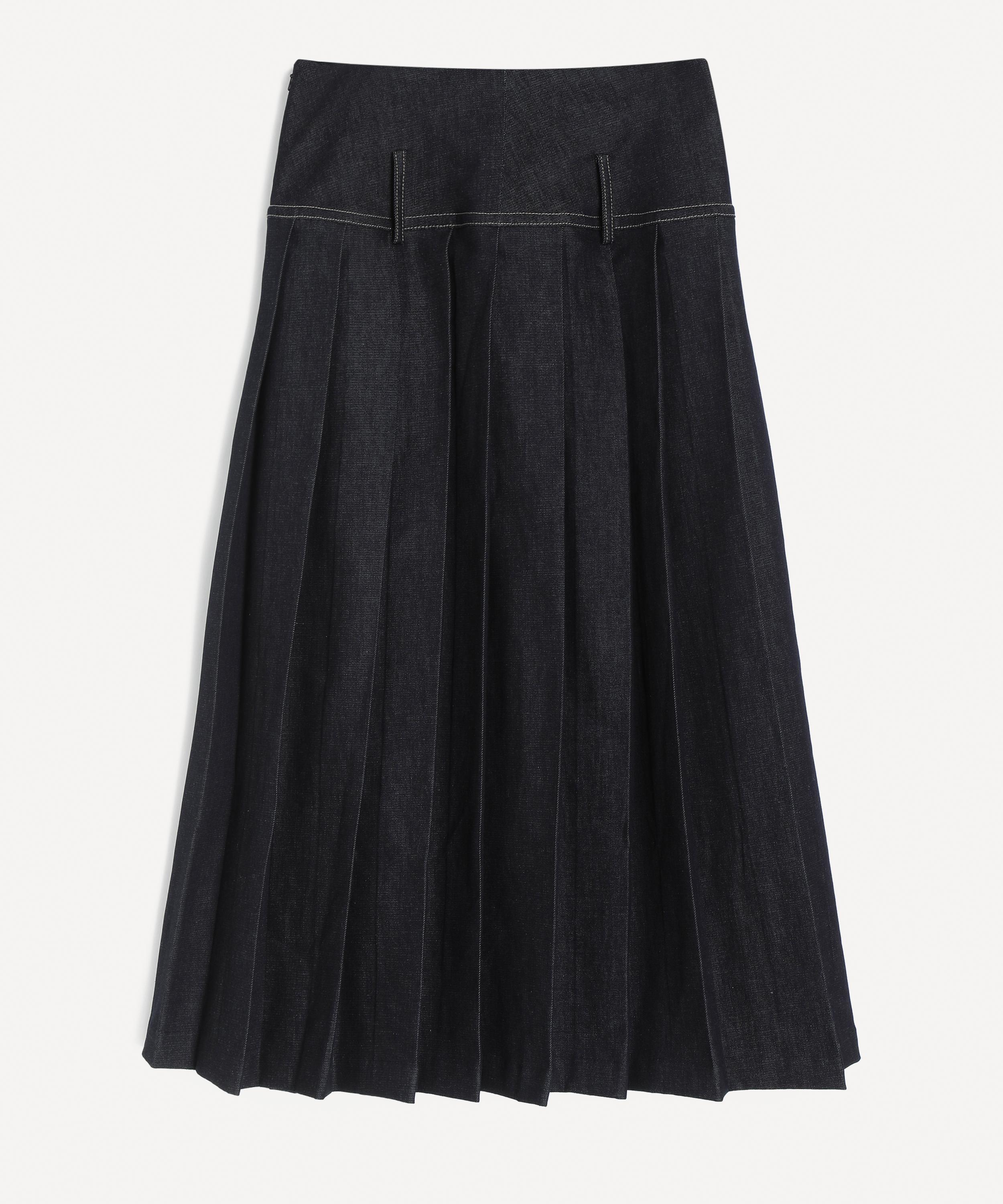 Tolu Coker - Pleated Denim Drop-Waist Maxi Skirt