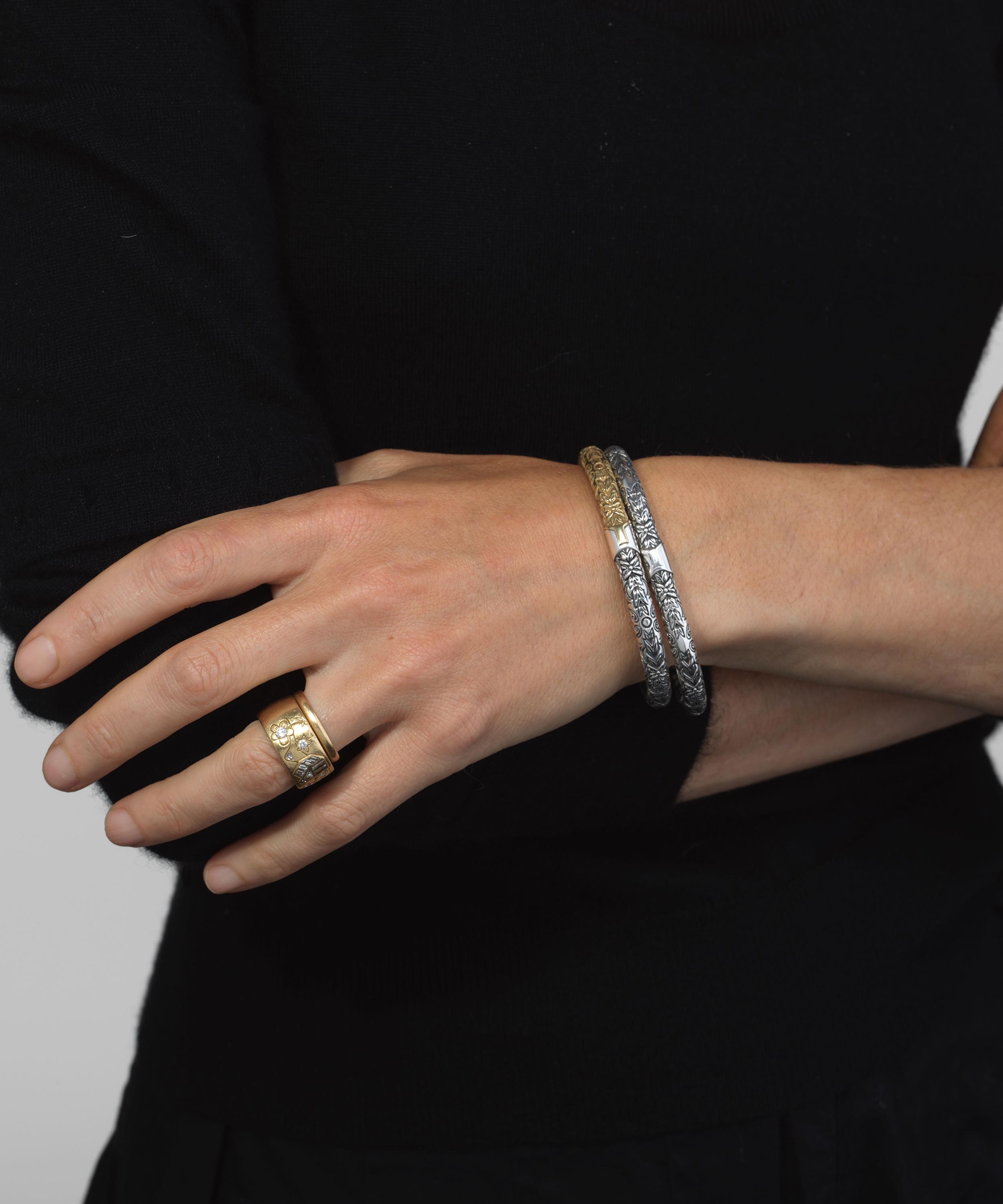 Marla Aaron - Mixed Metal Embossed Hinged Cuffling Bracelet image number 1