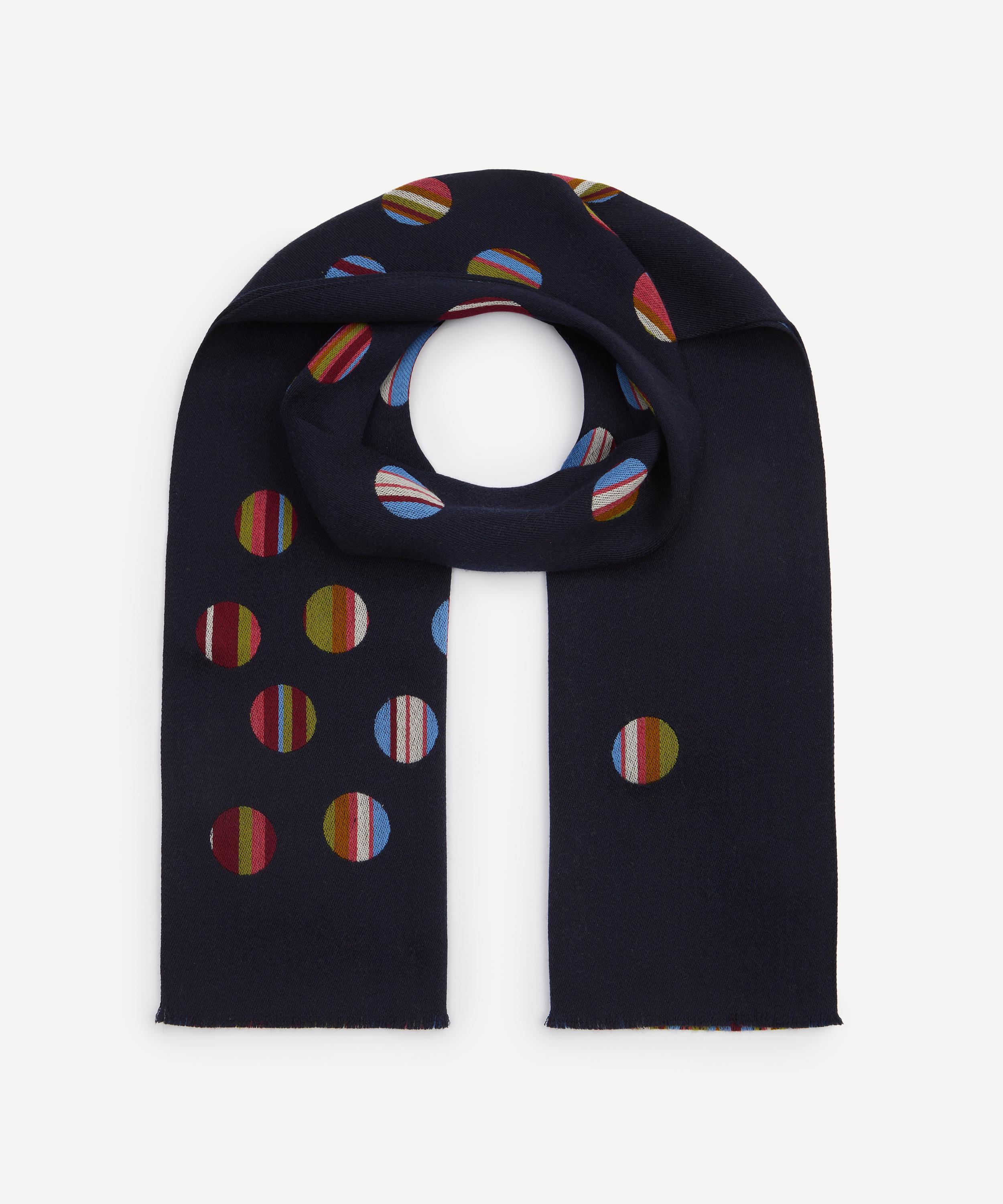 Paul Smith - Navy Signature Stripe Polka Dot Virgin Wool Scarf