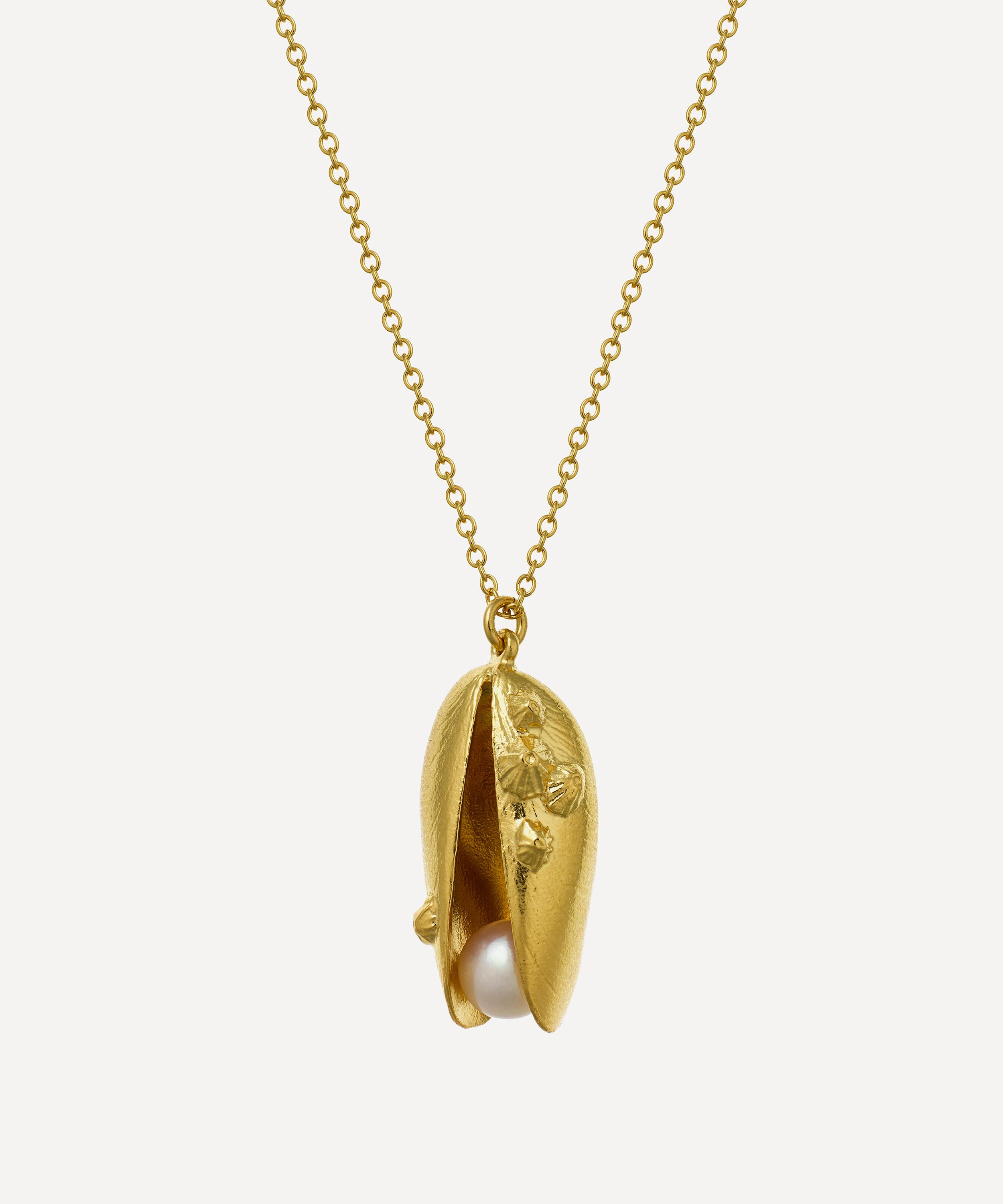 Alex Monroe - 22ct Gold-Plated Mussel & Pearl Necklace image number 0