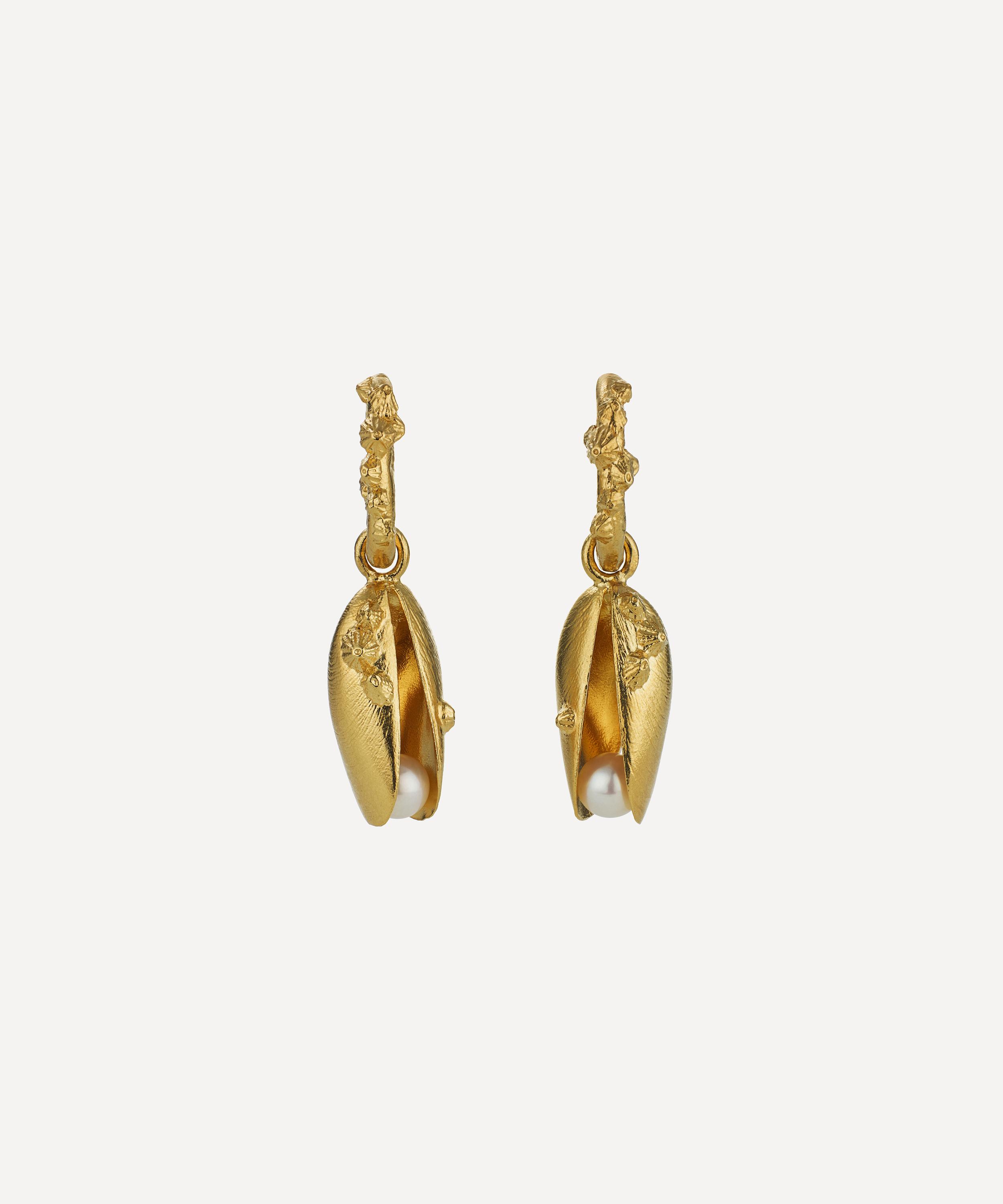 Alex Monroe - 22ct Gold-Plated Statement Mussel & Pearl Drop Earrings image number 0