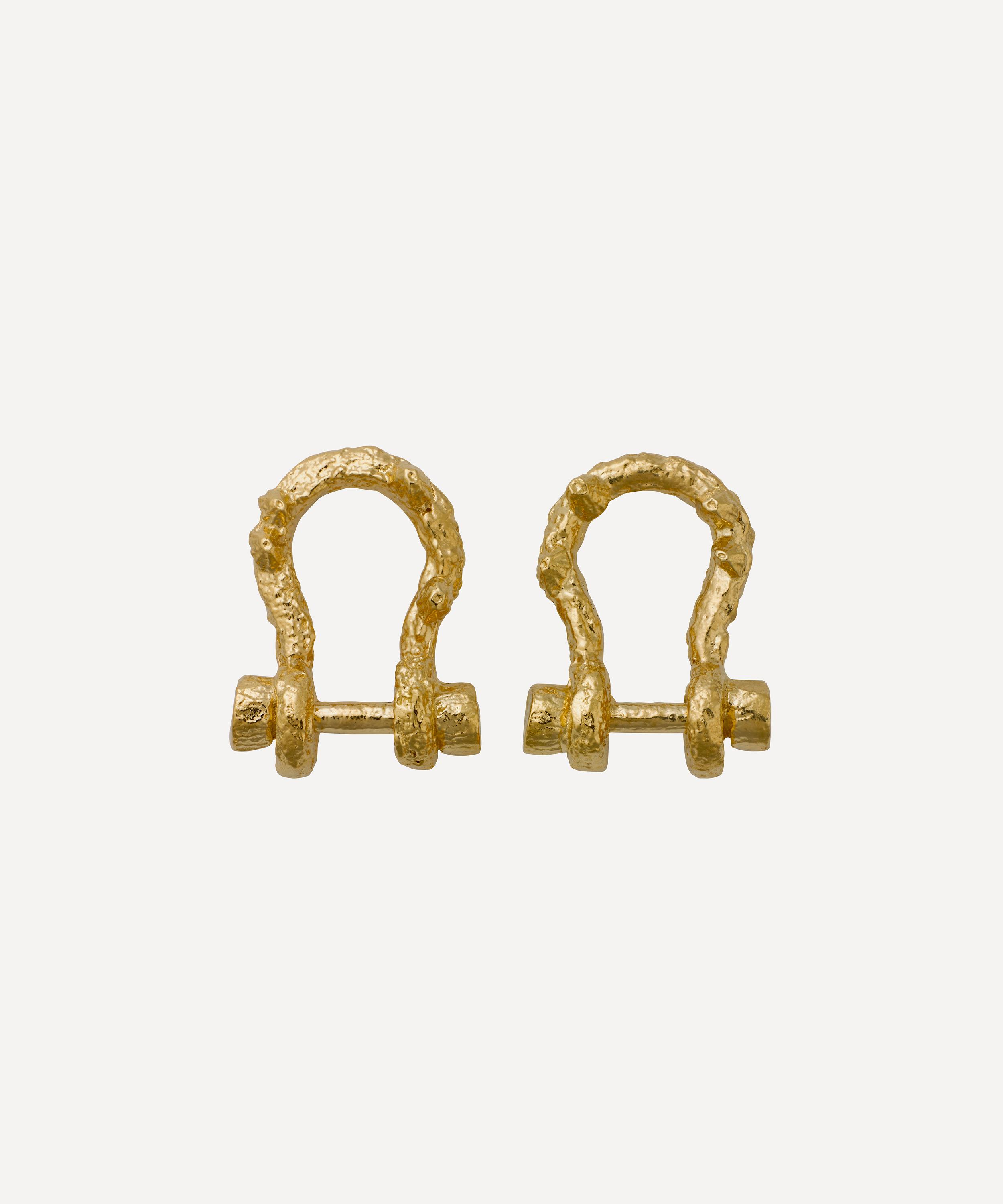 Alex Monroe - 22ct Gold-Plated Aged Boatyard Link Stud Earrings