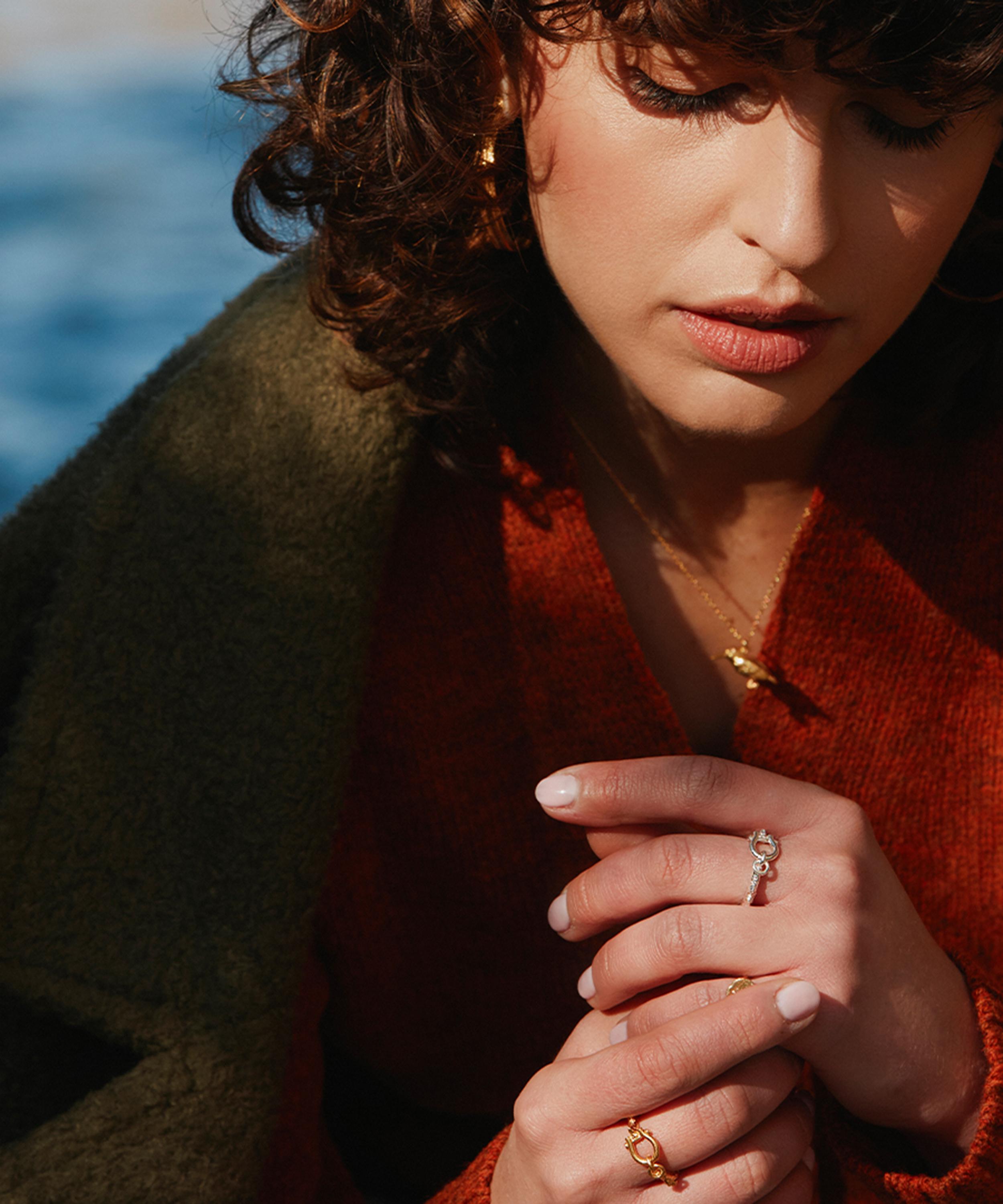 Alex Monroe - 22ct Gold-Plated Aged Boatyard Link Ring image number 1