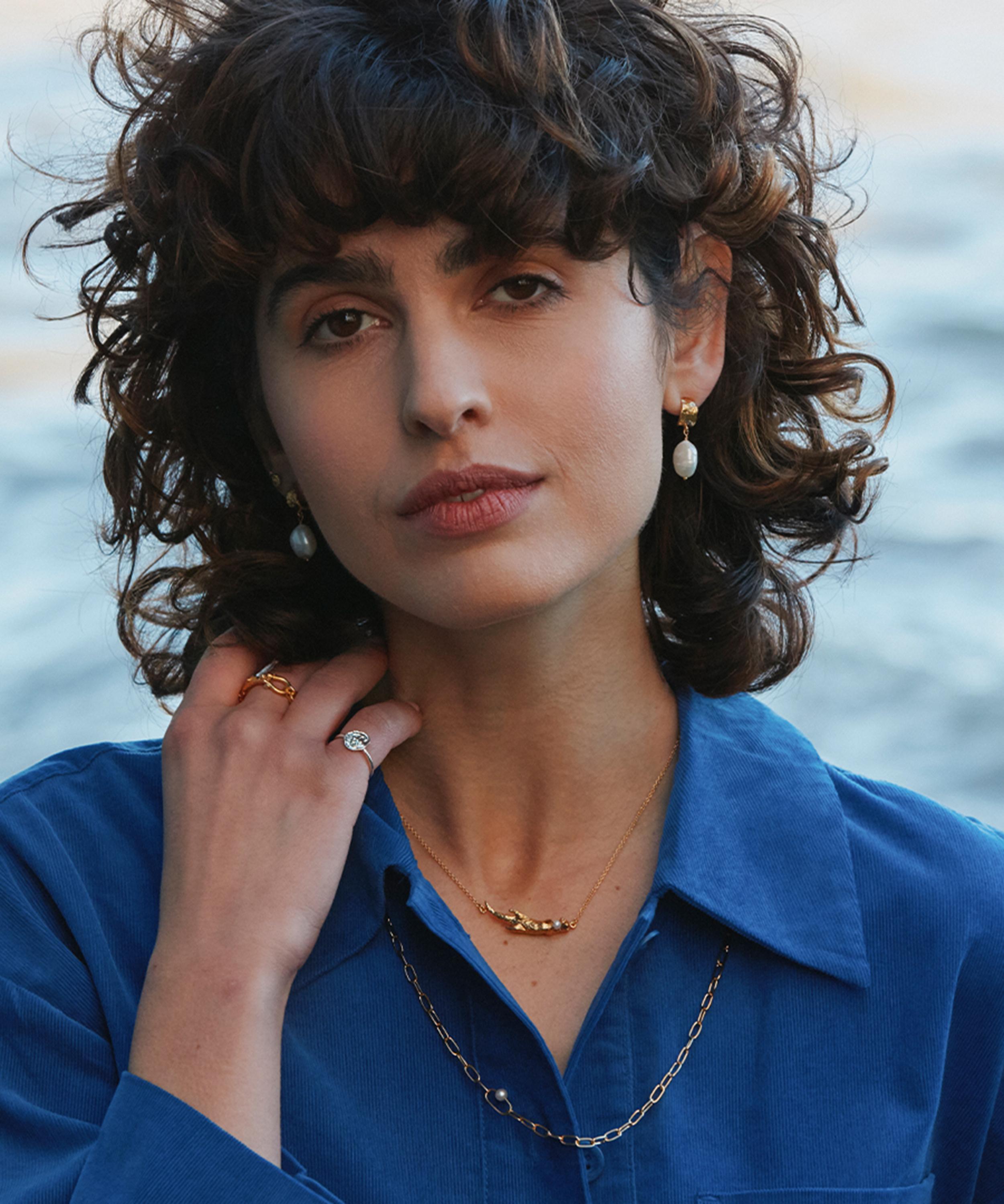 Alex Monroe - Sterling Silver Mudlarked Anchor Token Stacker Ring image number 1