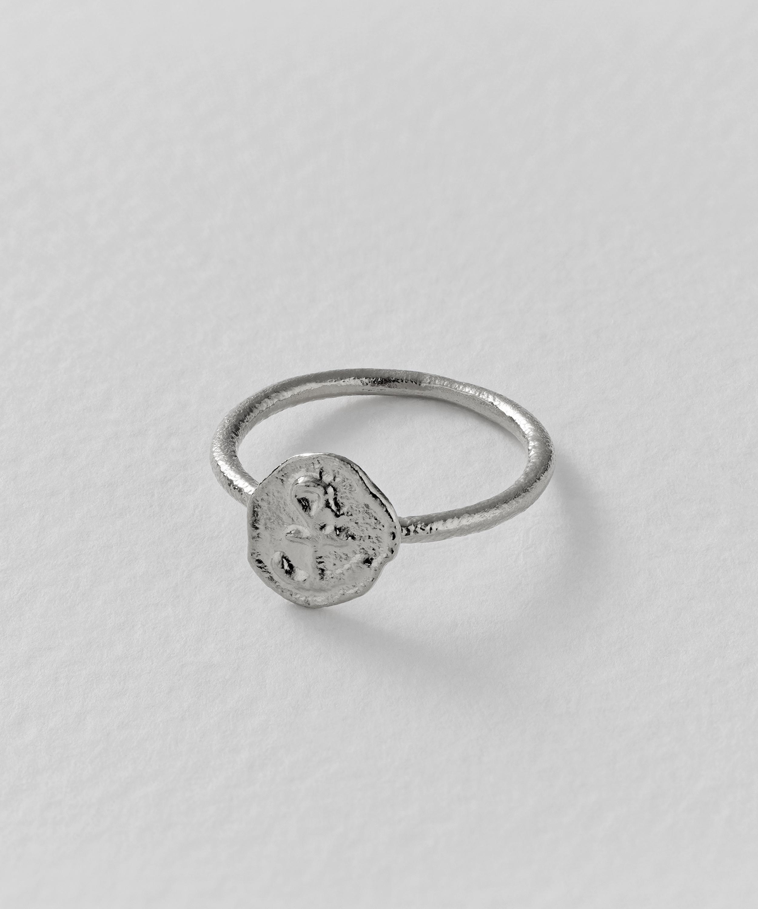 Alex Monroe - Sterling Silver Mudlarked Anchor Token Stacker Ring image number 2