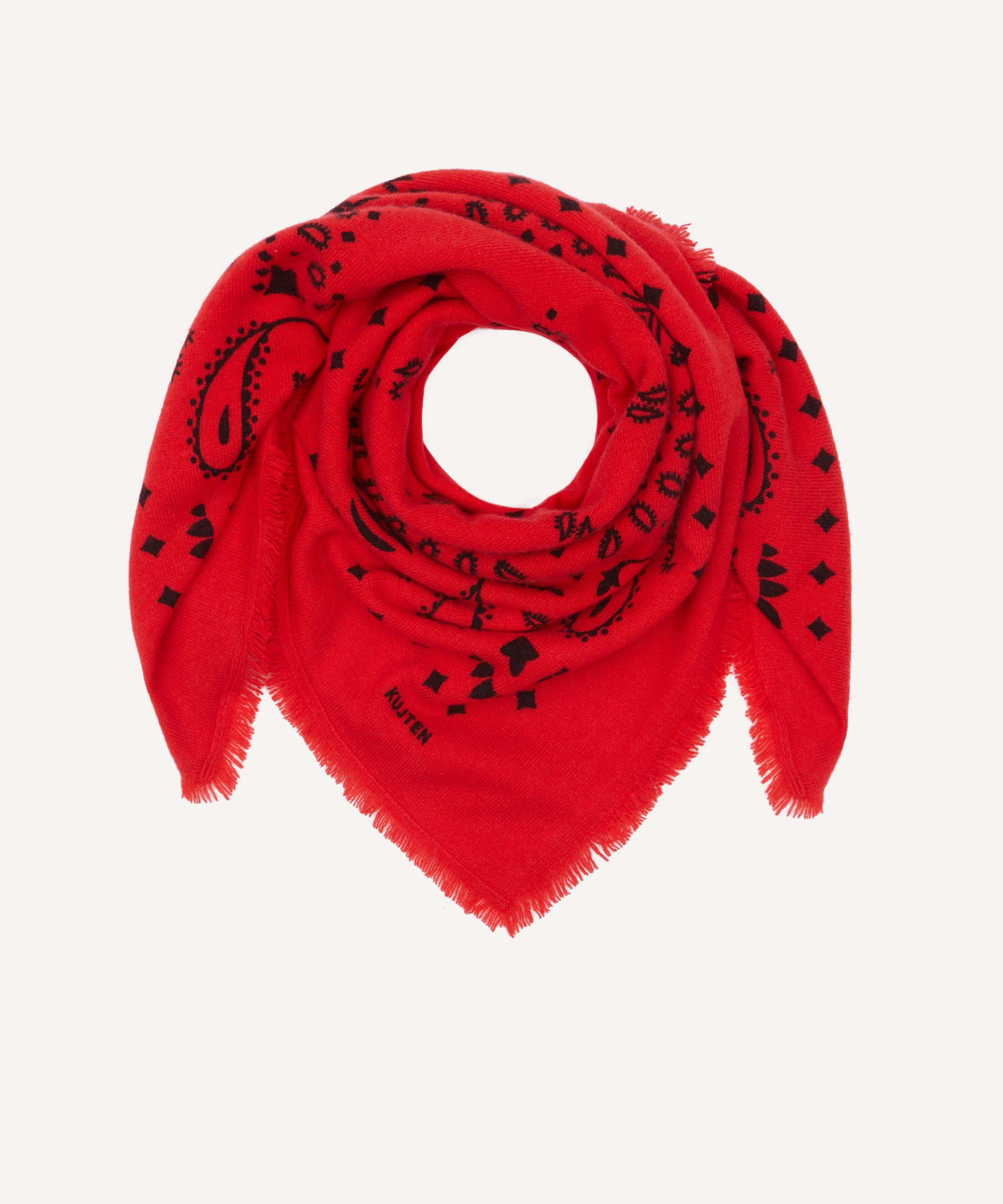 Kujten - Large Hachiko Black Printed Cashmere Bandana image number 1