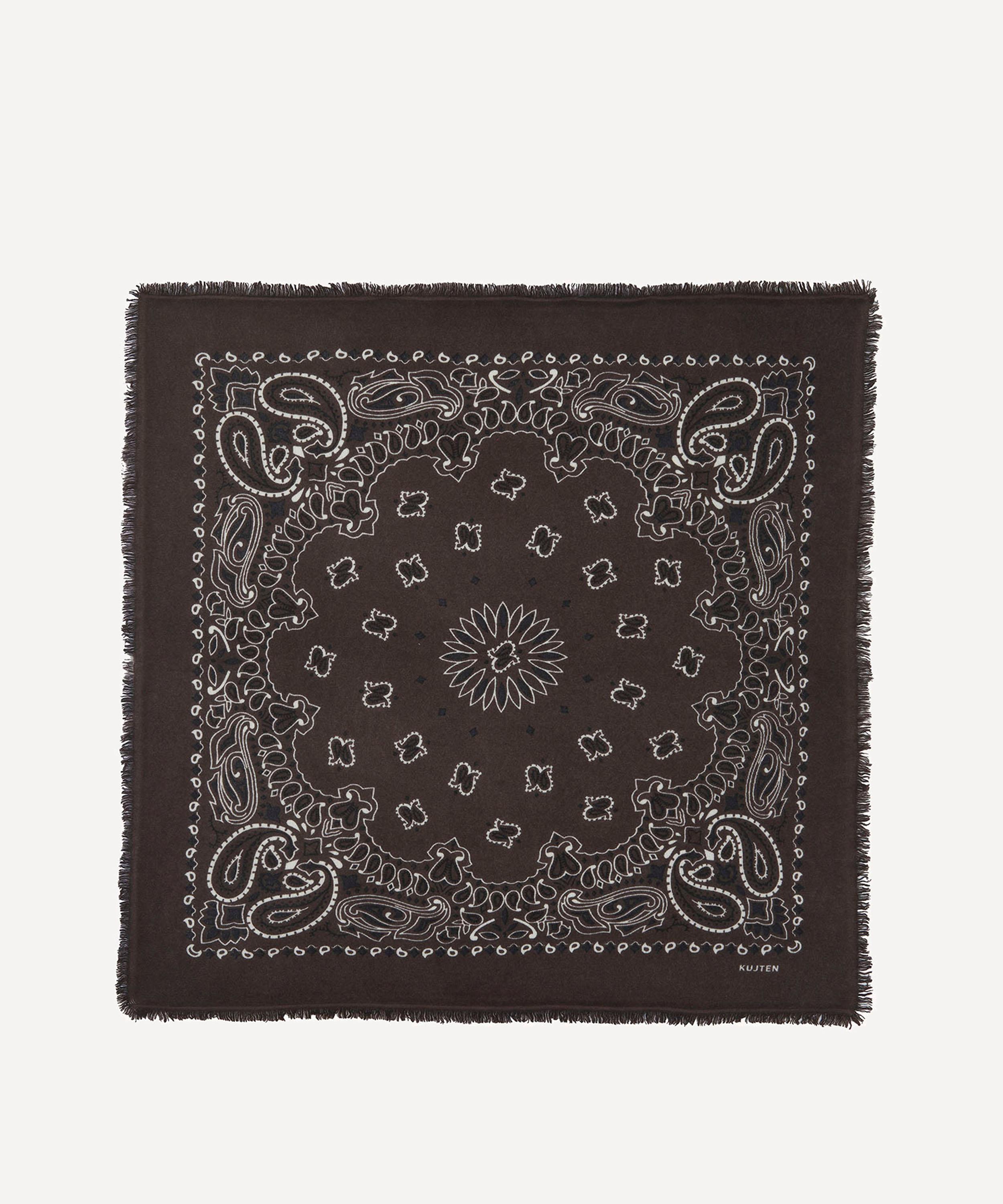 Kujten - Large Hachiko Black Printed Cashmere Bandana image number 0