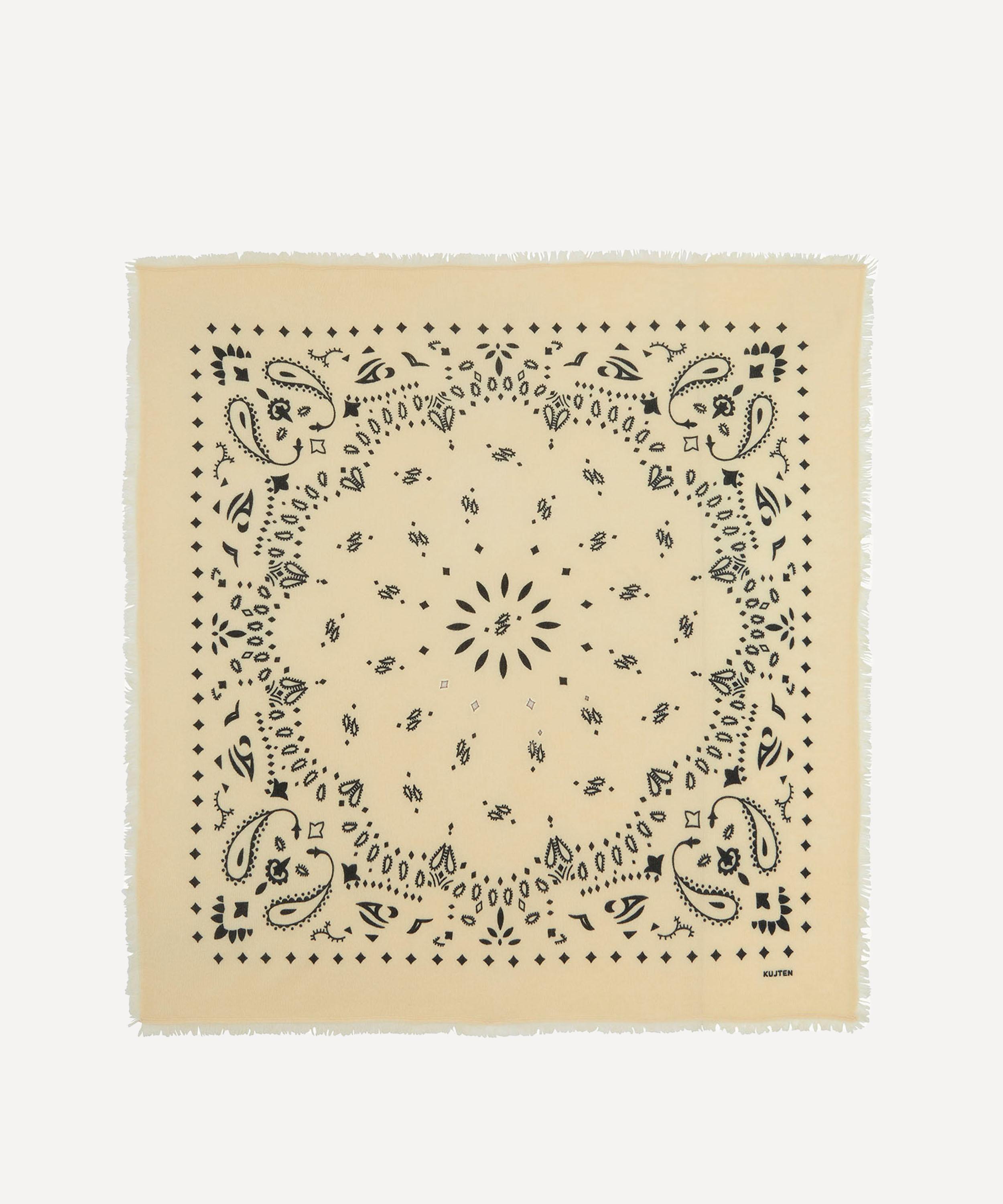 Kujten - Large Hachiko Black Printed Cashmere Bandana image number 0
