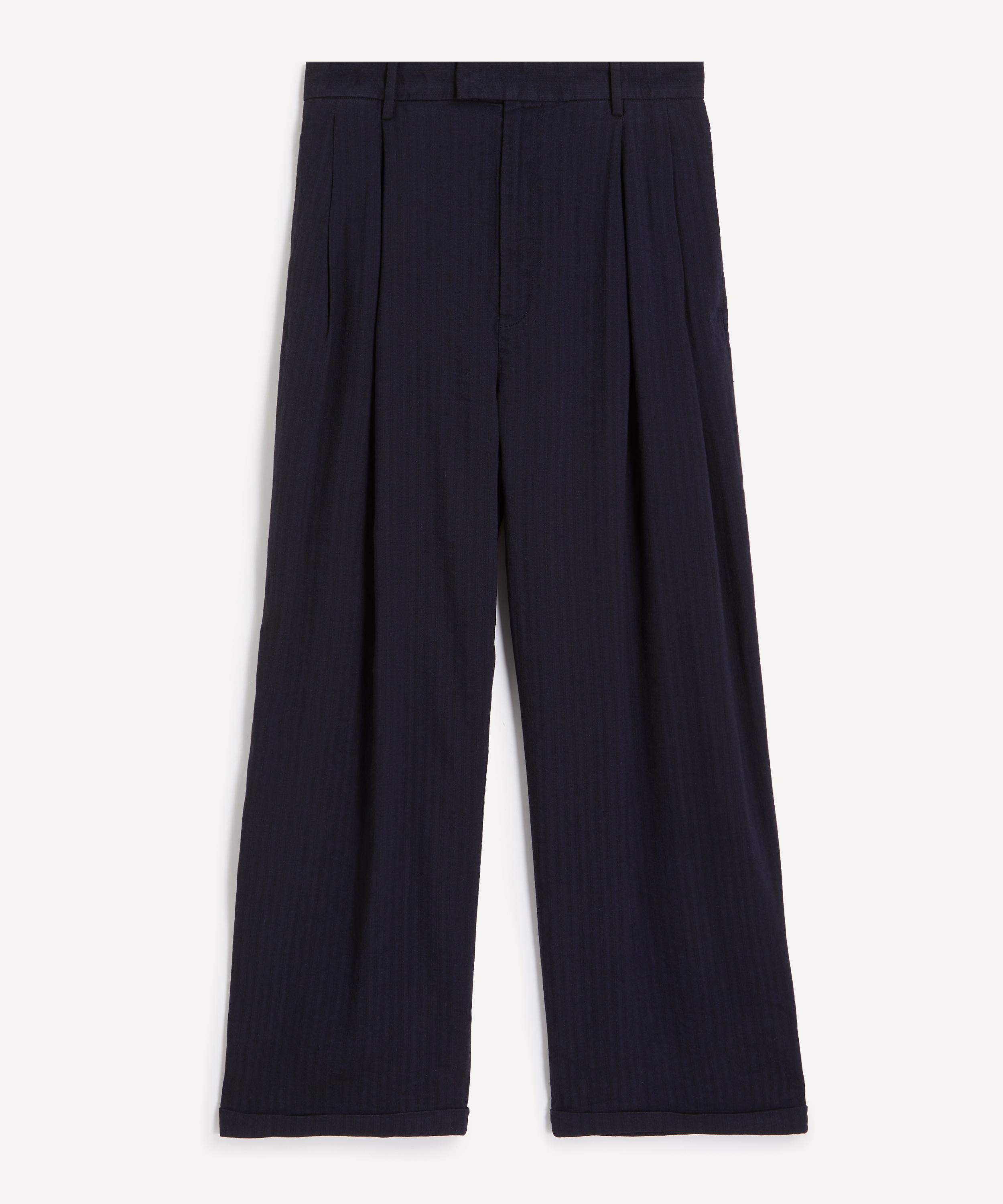 Barena - Navy Braghier Wide-Fit Herringbone Trousers