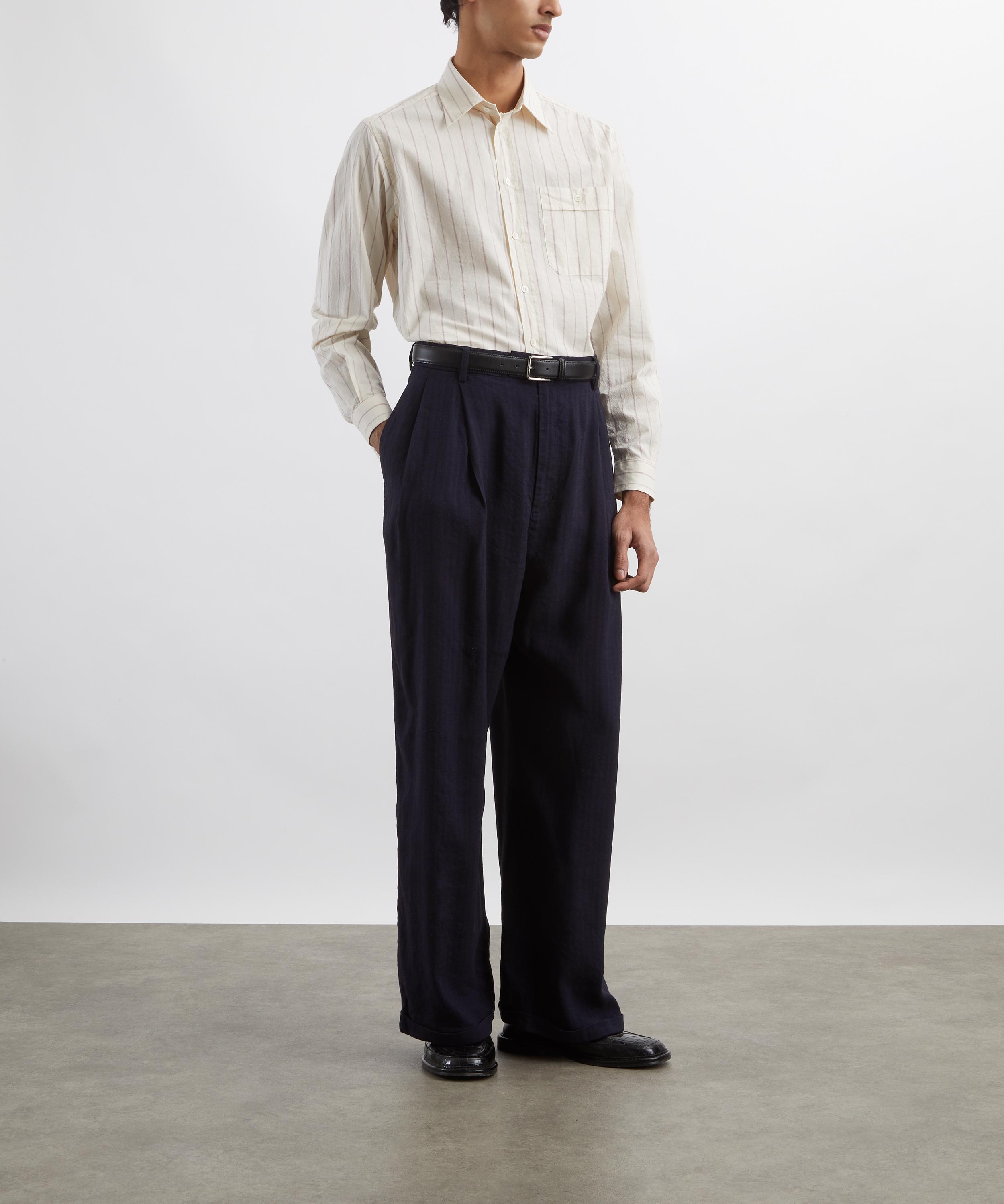 Barena - Navy Braghier Wide-Fit Herringbone Trousers image number 1