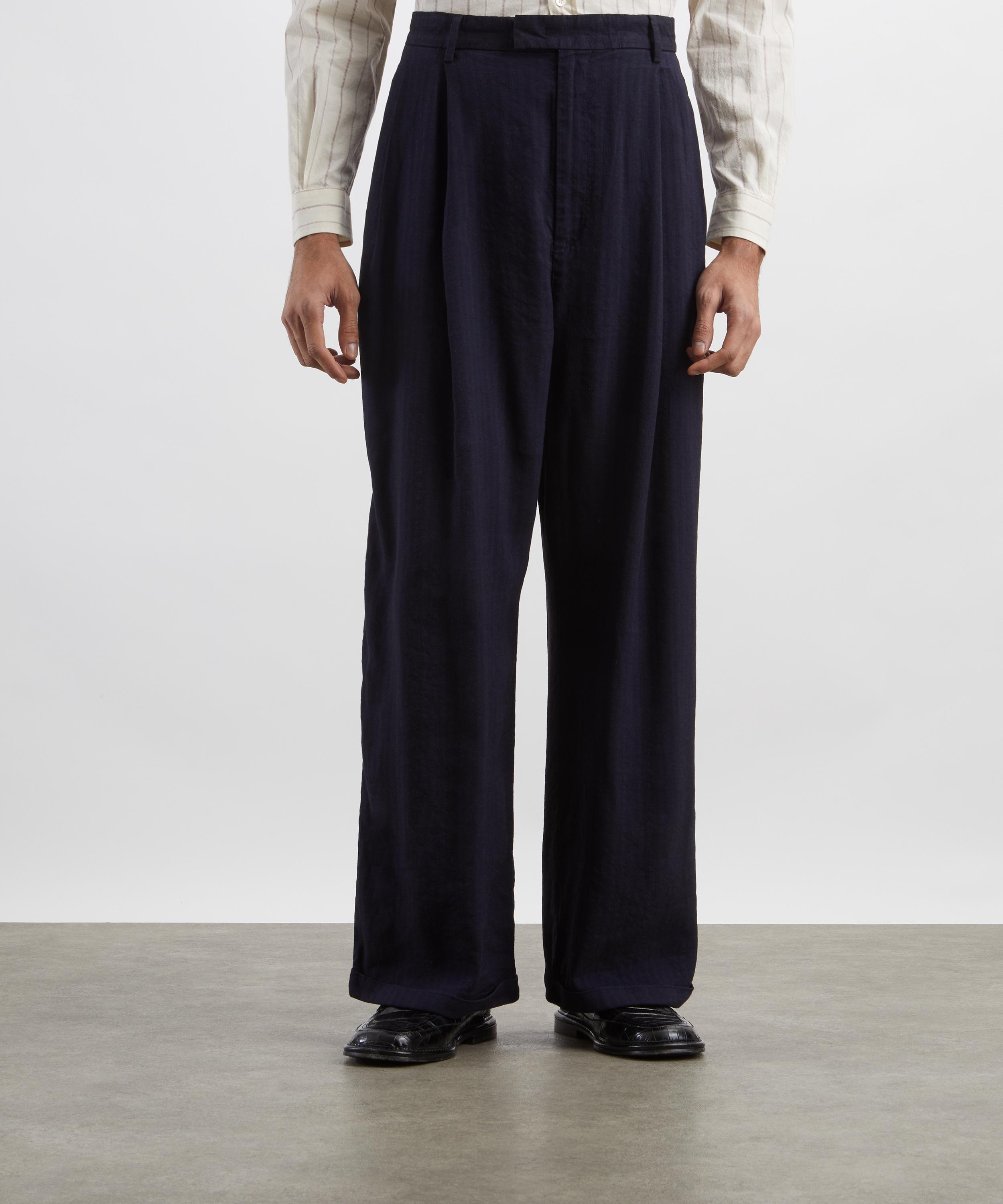 Barena - Navy Braghier Wide-Fit Herringbone Trousers image number 2