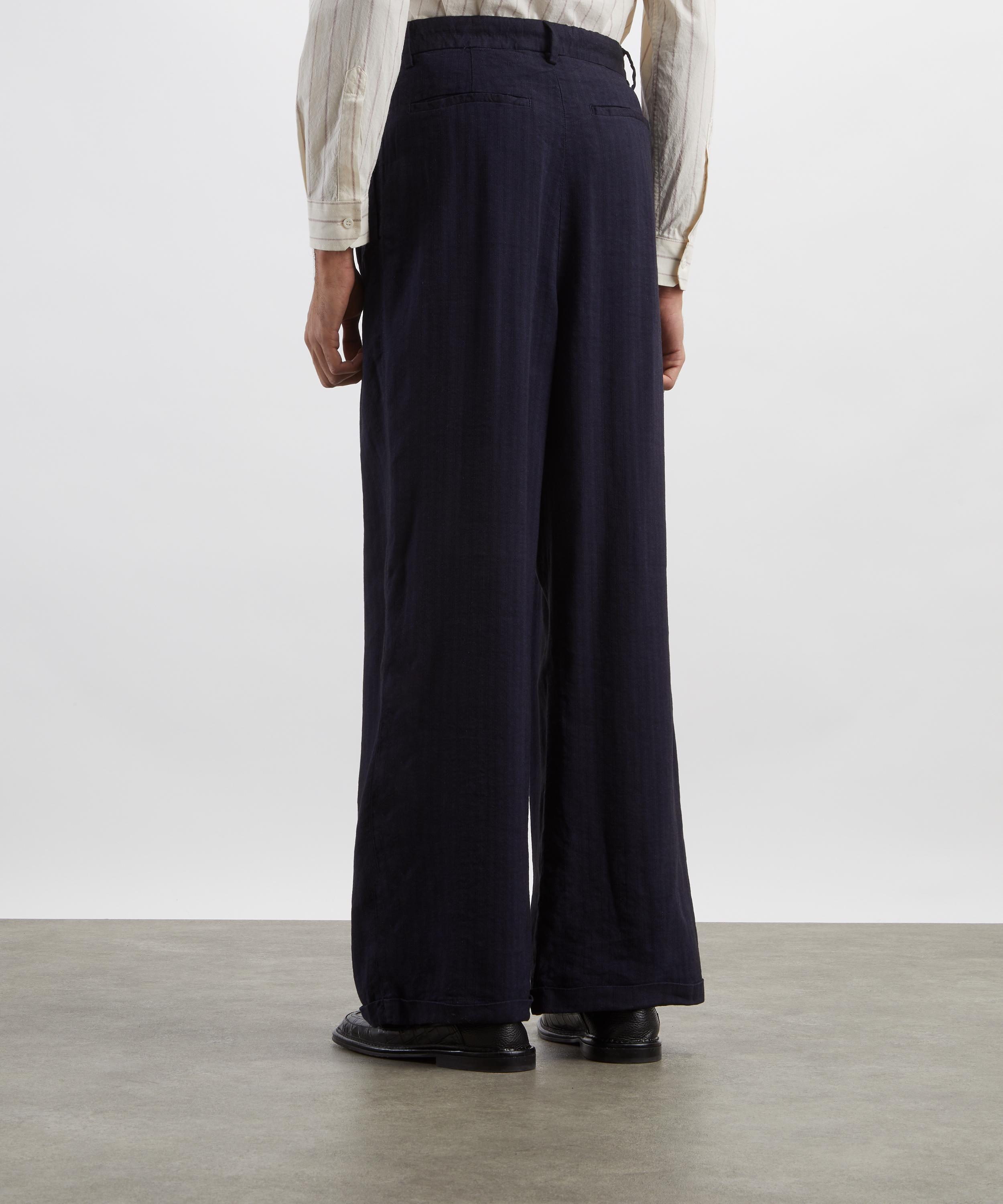 Barena - Navy Braghier Wide-Fit Herringbone Trousers image number 3