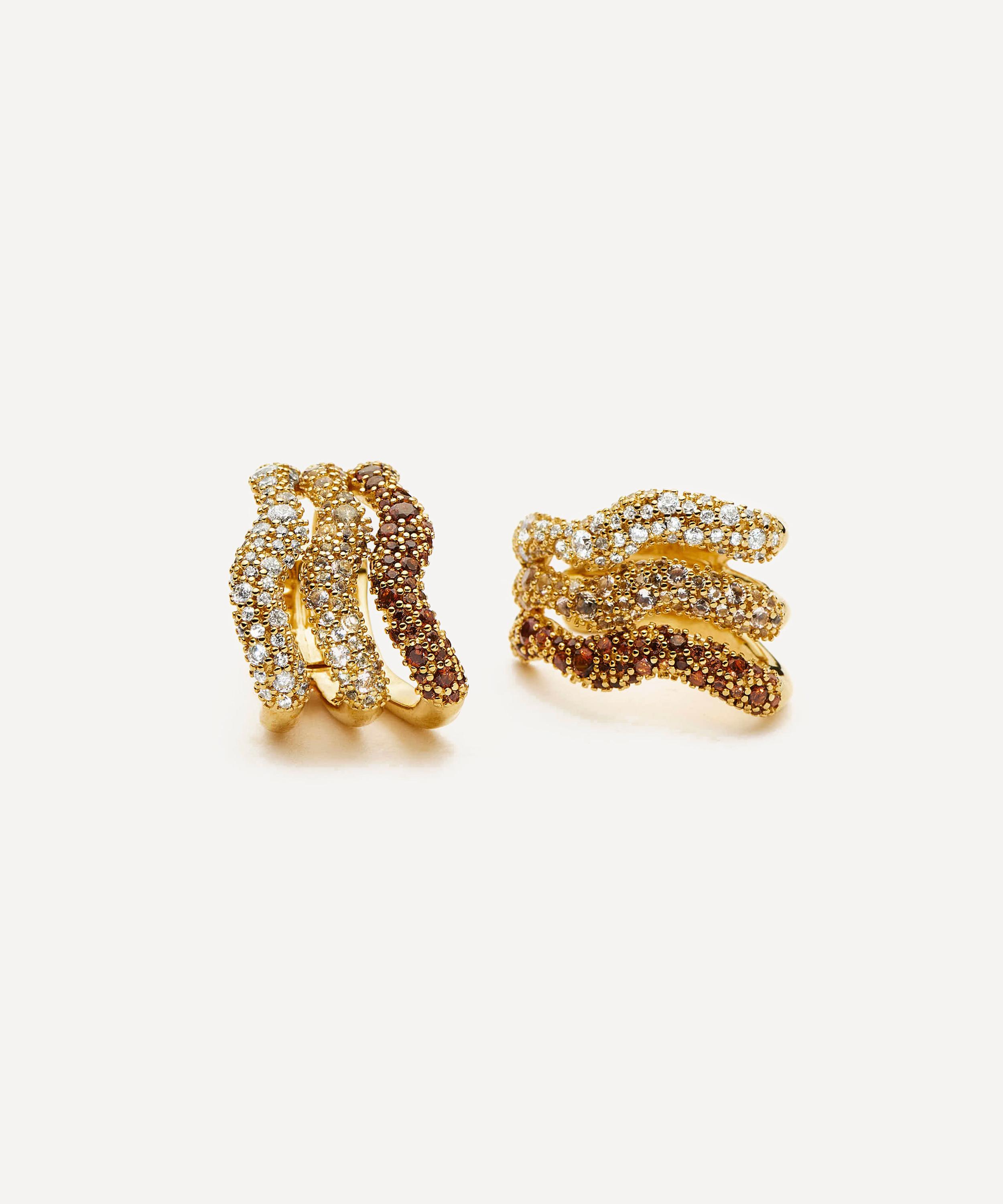 Missoma - 18ct Gold-Plated Molten Snow Triple Pavé Small Hoop Earrings image number 1