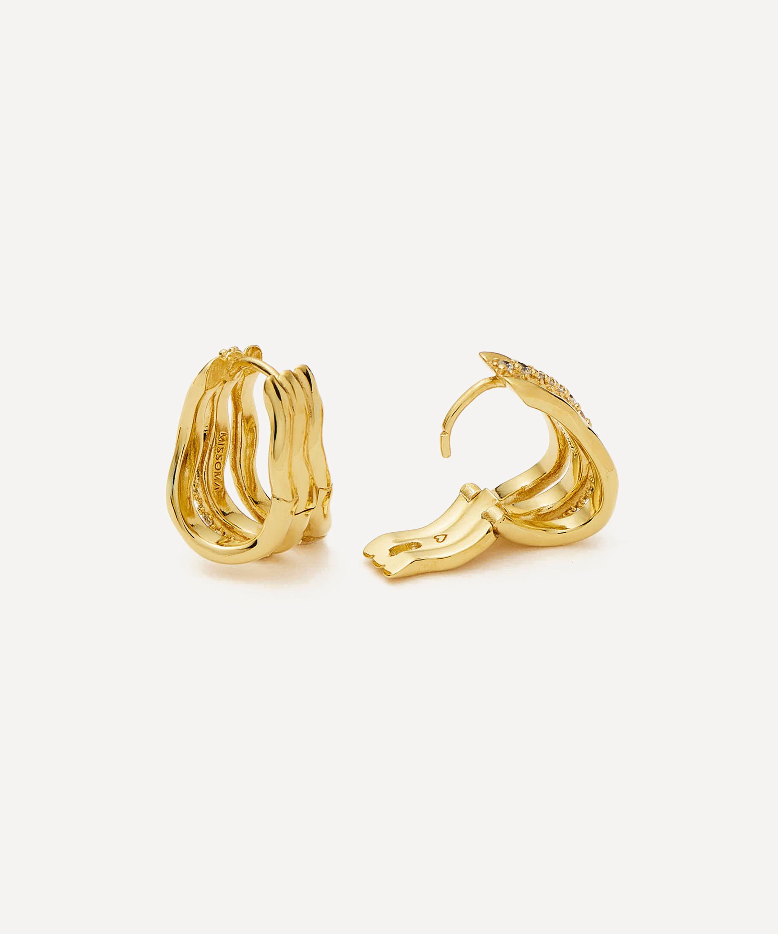 Missoma - 18ct Gold-Plated Molten Snow Triple Small Hoop Earrings image number 3