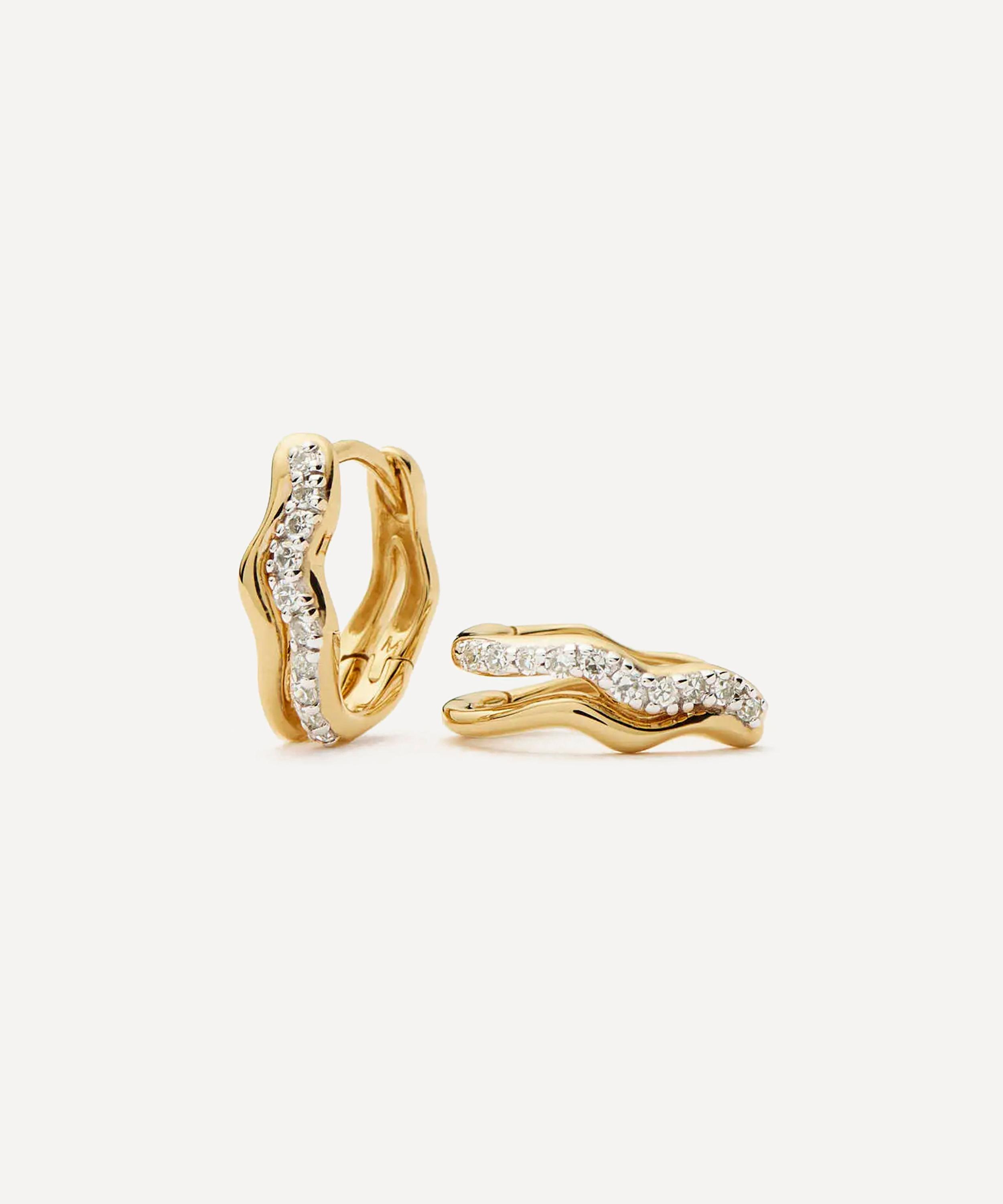 Missoma - 14ct Gold Molten Snow Fine Diamond Double Mini Hoop Earrings