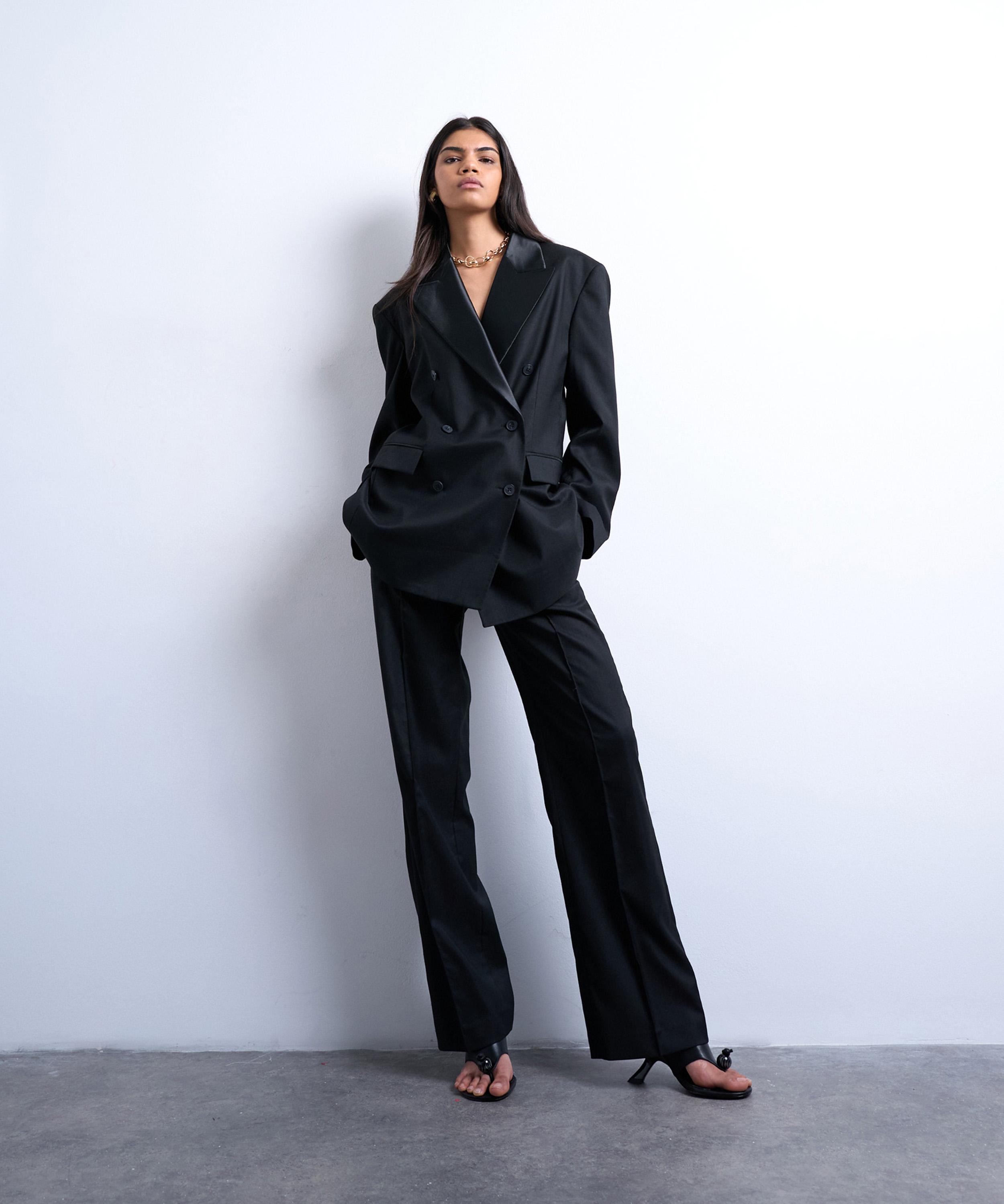 TOPSHOP - Black Slim Straight-Leg Mid-Rise Suit Trousers image number 1