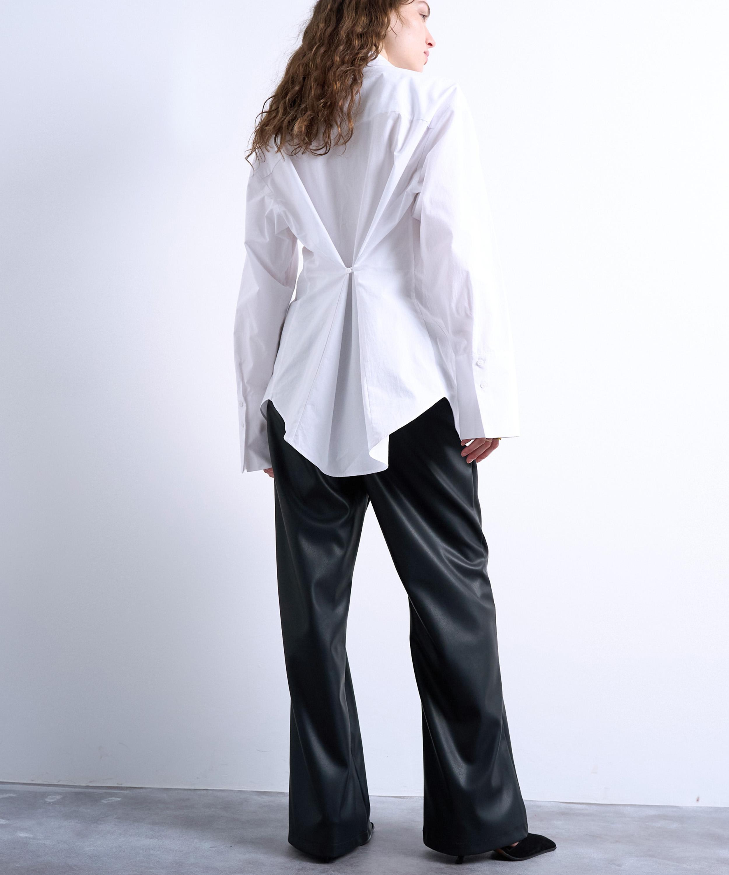 TOPSHOP - Black Faux Leather Wide Leg Joggers with Pinseam Detail image number 4