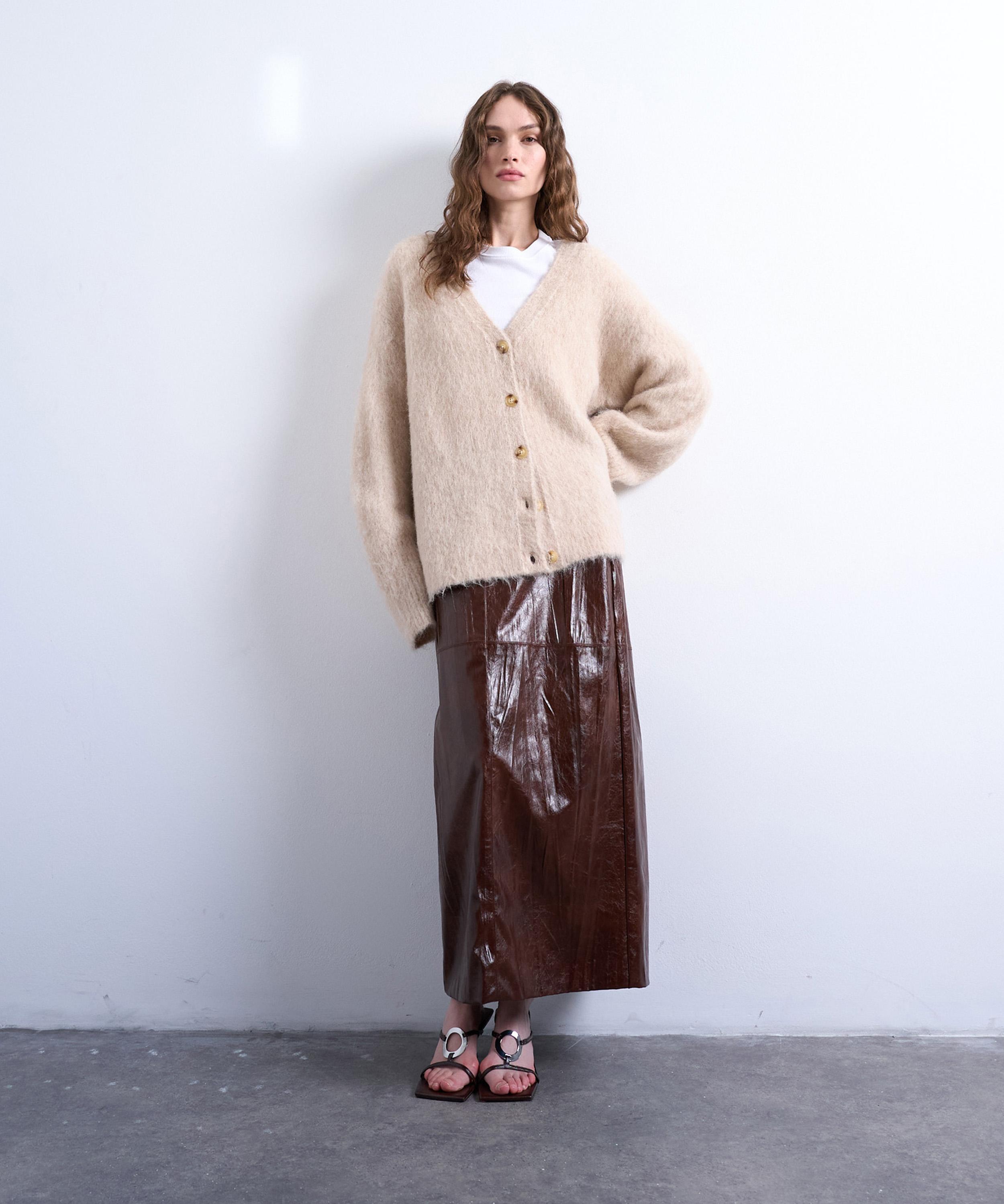 TOPSHOP - Beige Knitted Premium Alpaca Cardigan image number 0