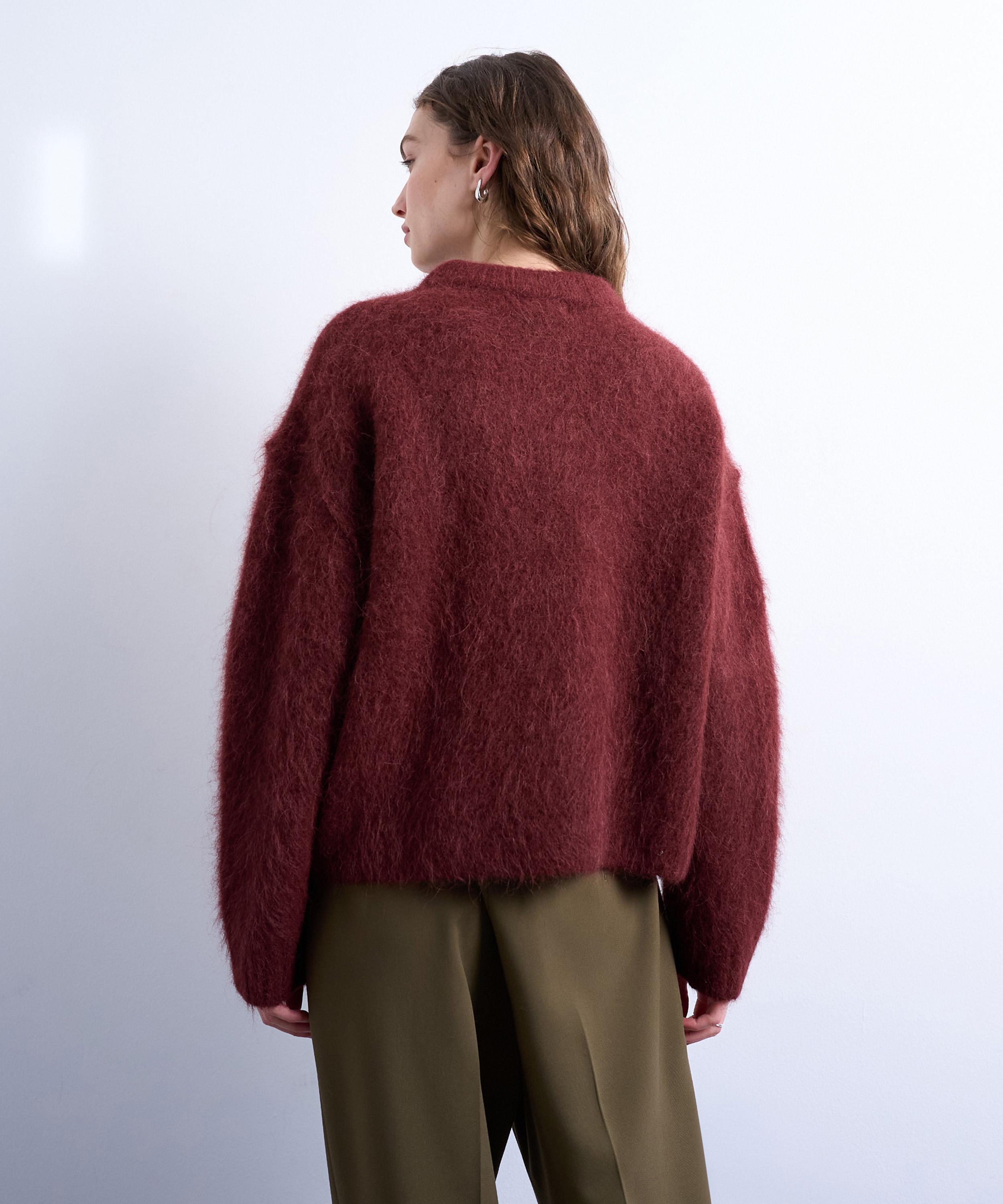 TOPSHOP - Burgundy Knitted Premium Alpaca Crew-Neck Boxy Jumper image number 3