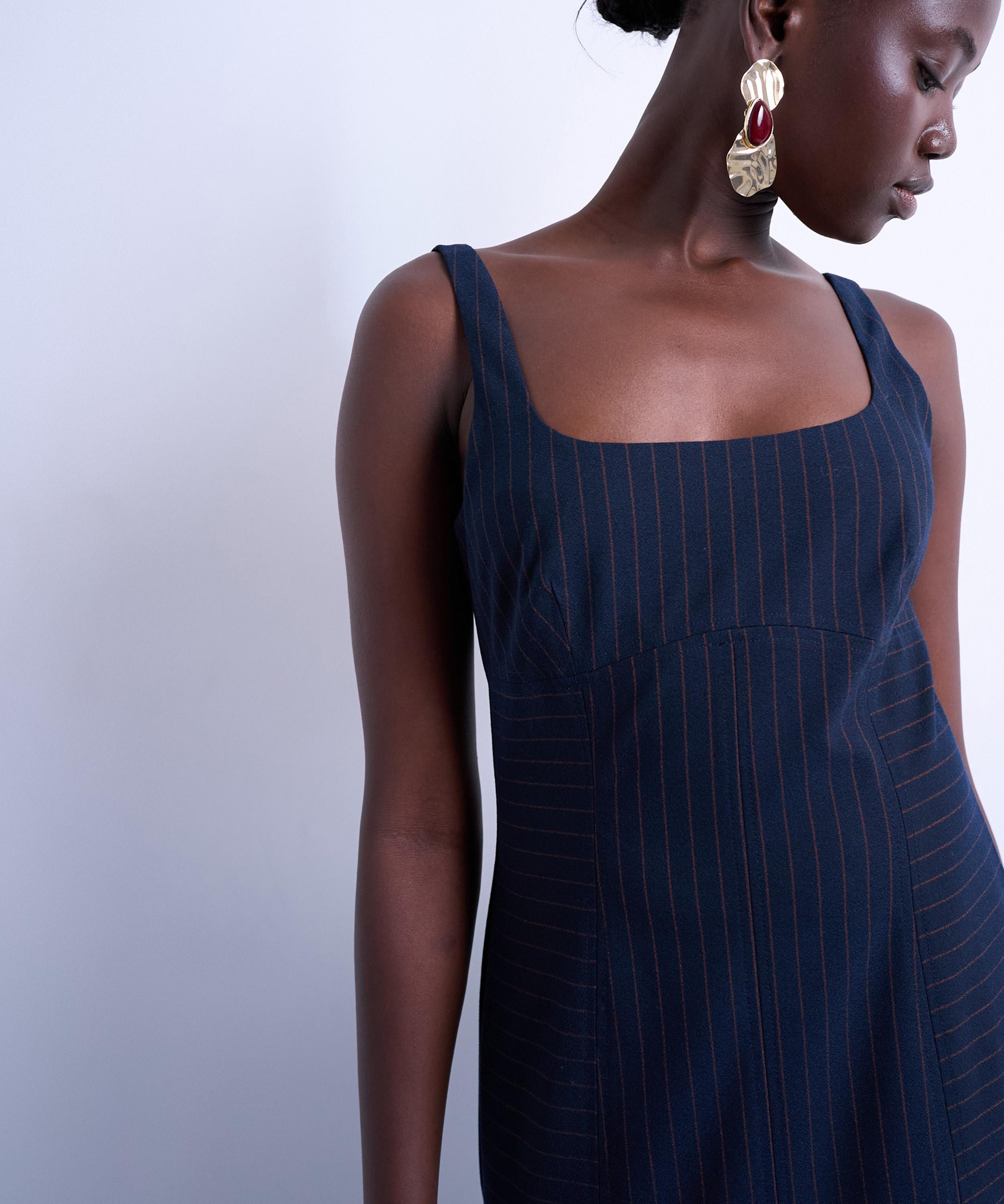TOPSHOP - Bust Detail Dropped Hem Pinstripe Midi Dress image number 2