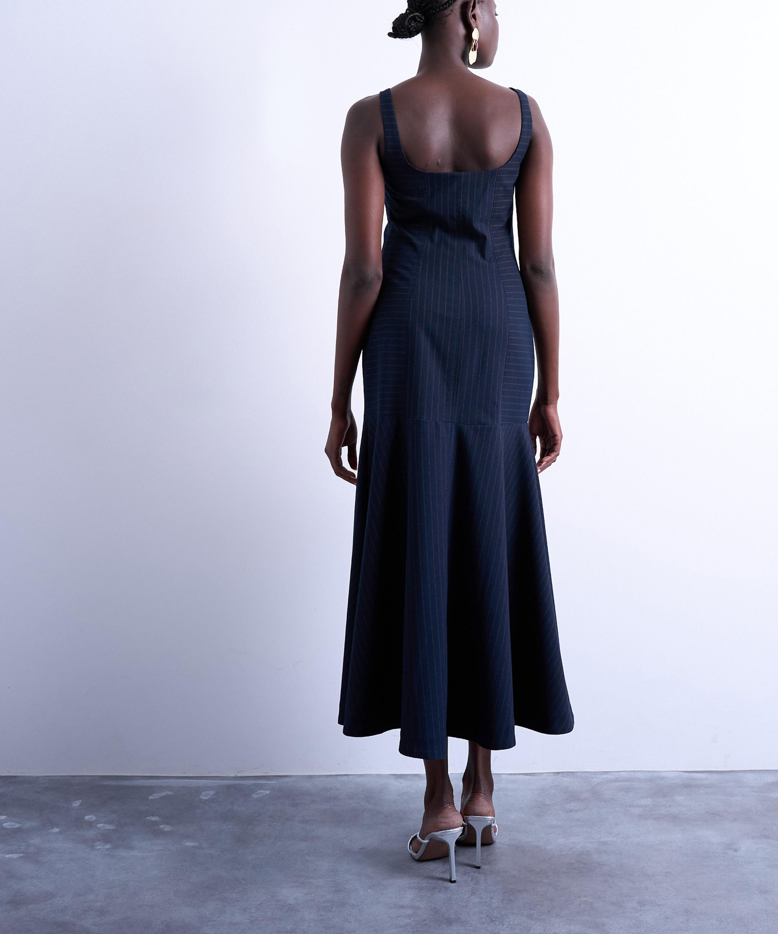 TOPSHOP - Bust Detail Dropped Hem Pinstripe Midi Dress image number 3