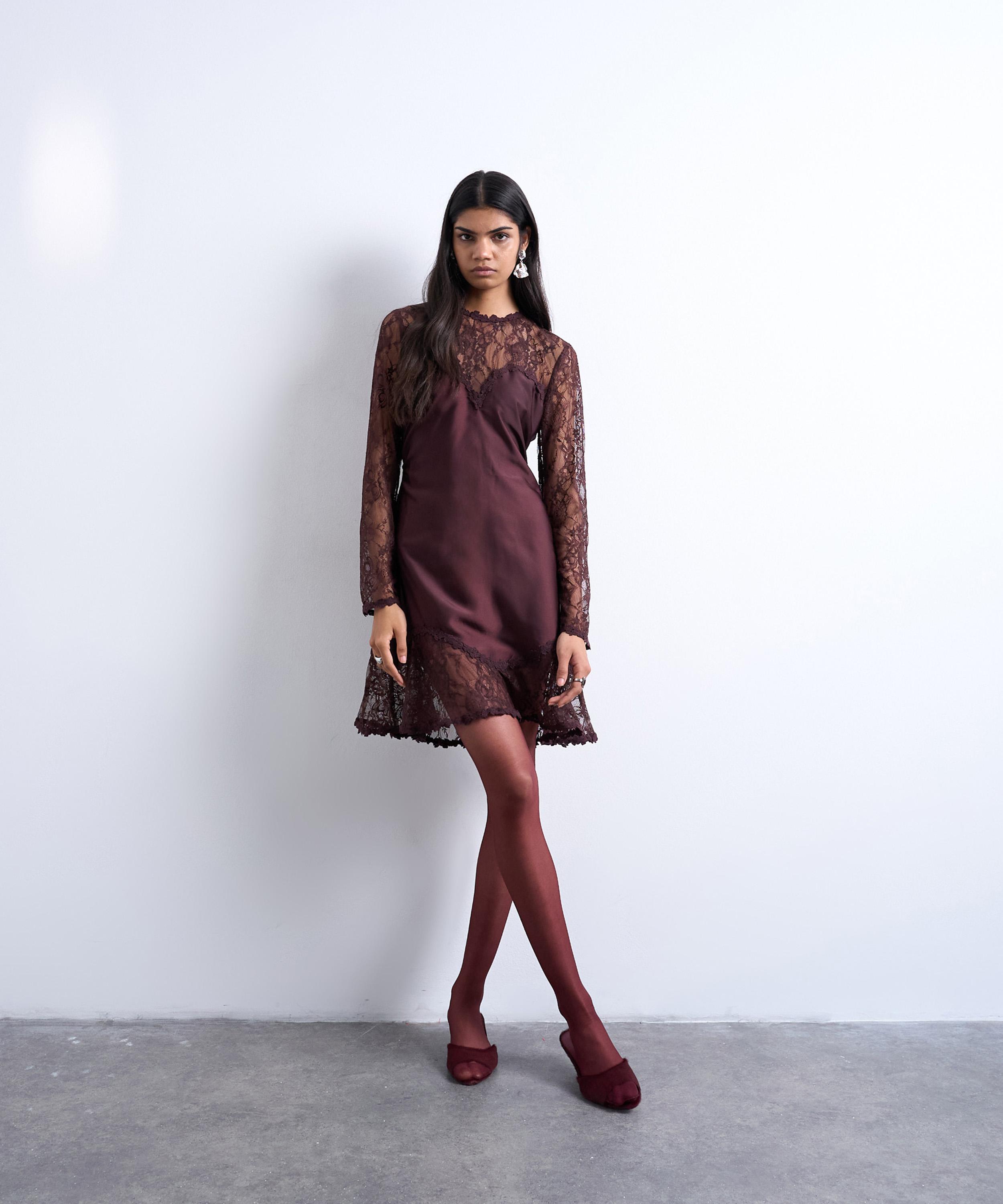 TOPSHOP - Lace Sleeve Flippy Hem Mini Dress image number 1