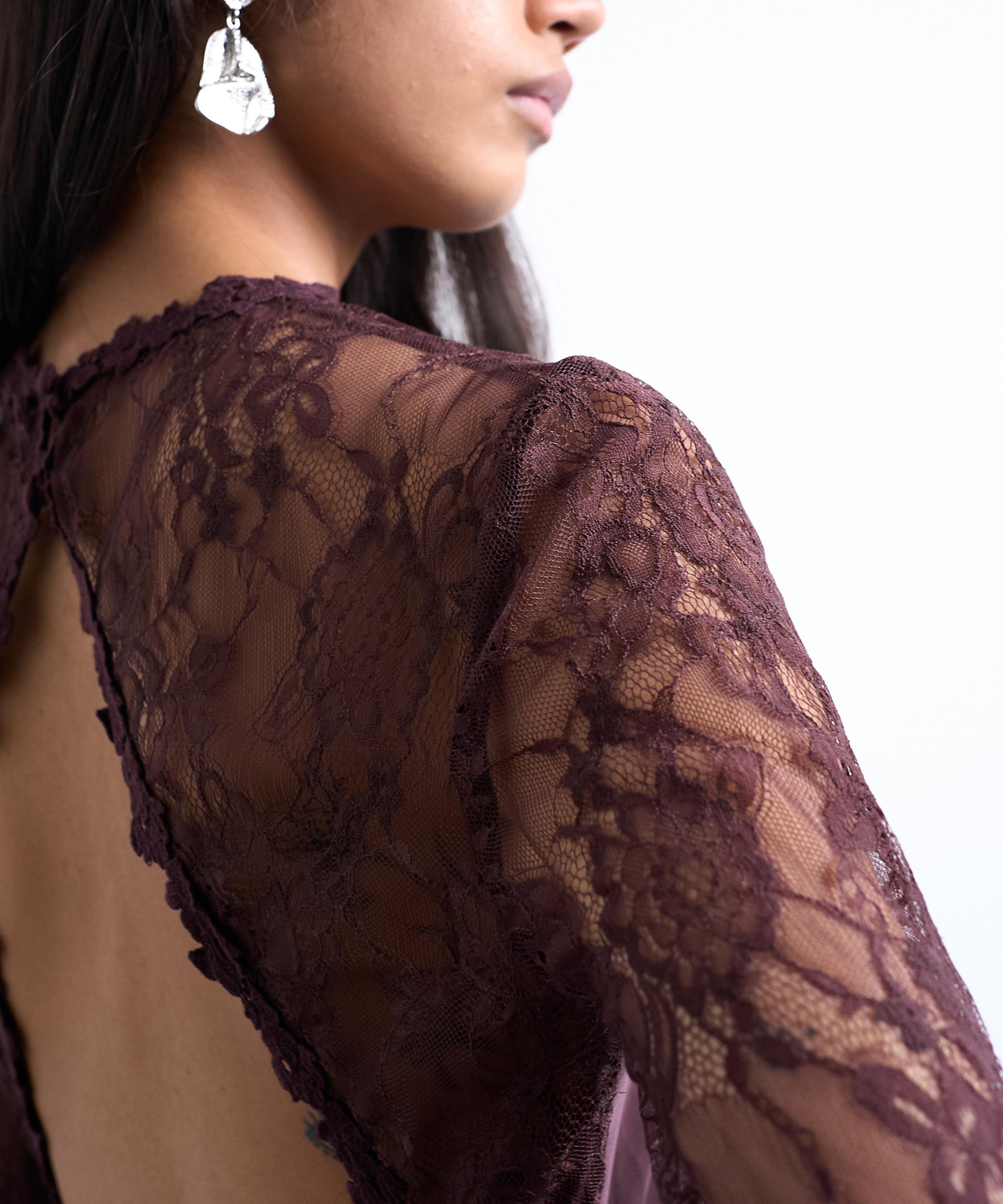 TOPSHOP - Lace Sleeve Flippy Hem Mini Dress image number 2