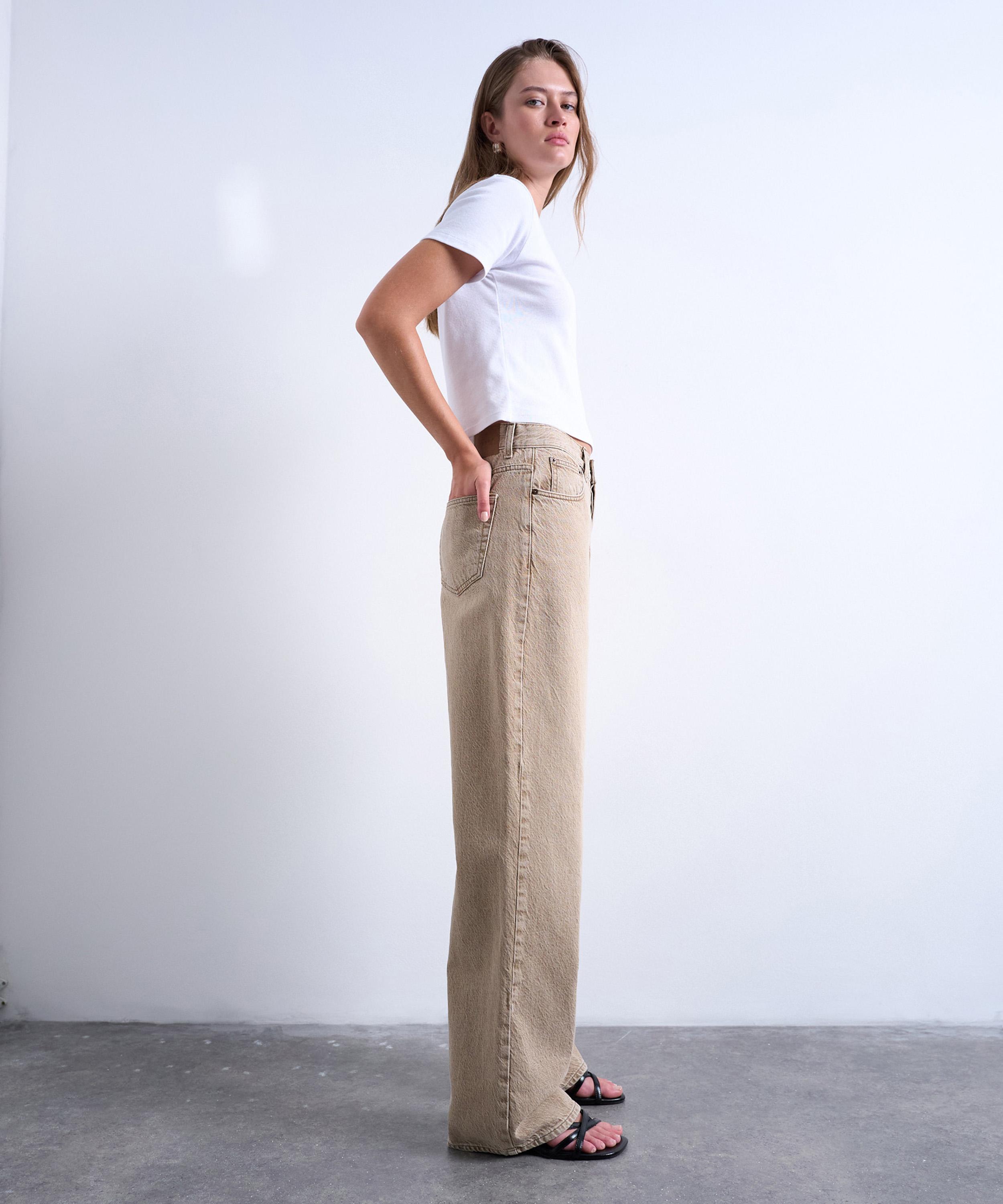 TOPSHOP - Washed Beige Column Mid Rise Jeans image number 1