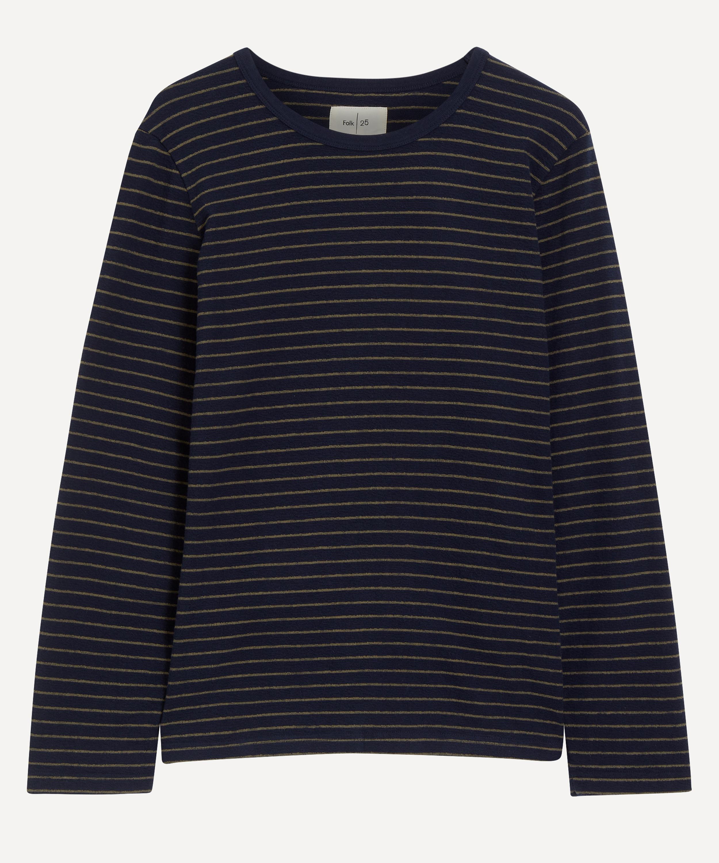 Folk - Navy-Olive Textured Striped T-Shirt