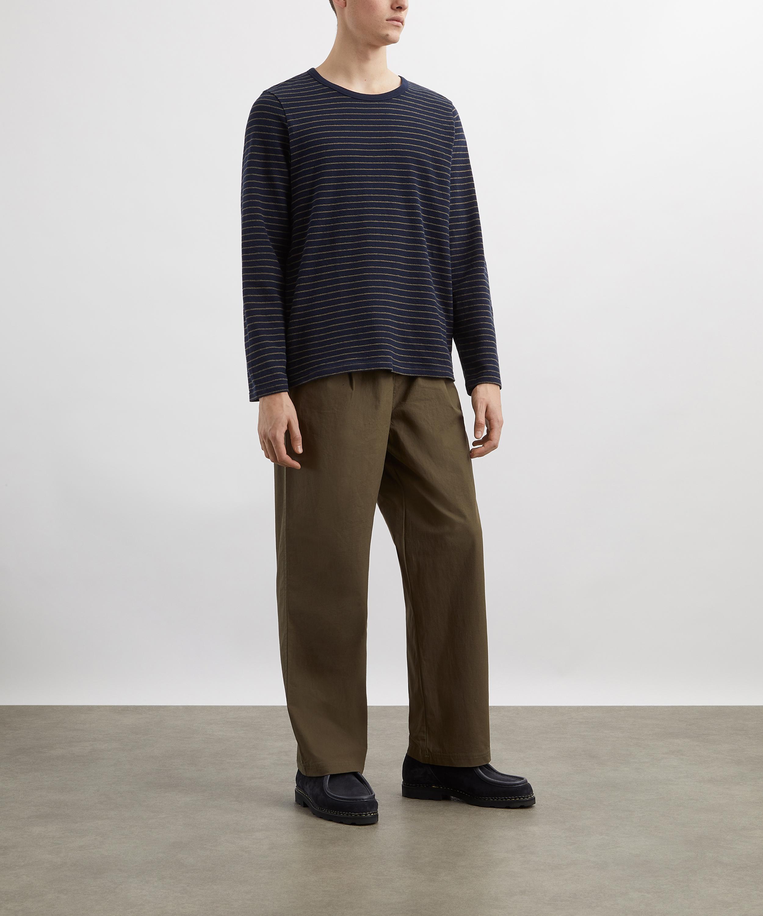 Folk - Navy-Olive Textured Striped T-Shirt image number 1