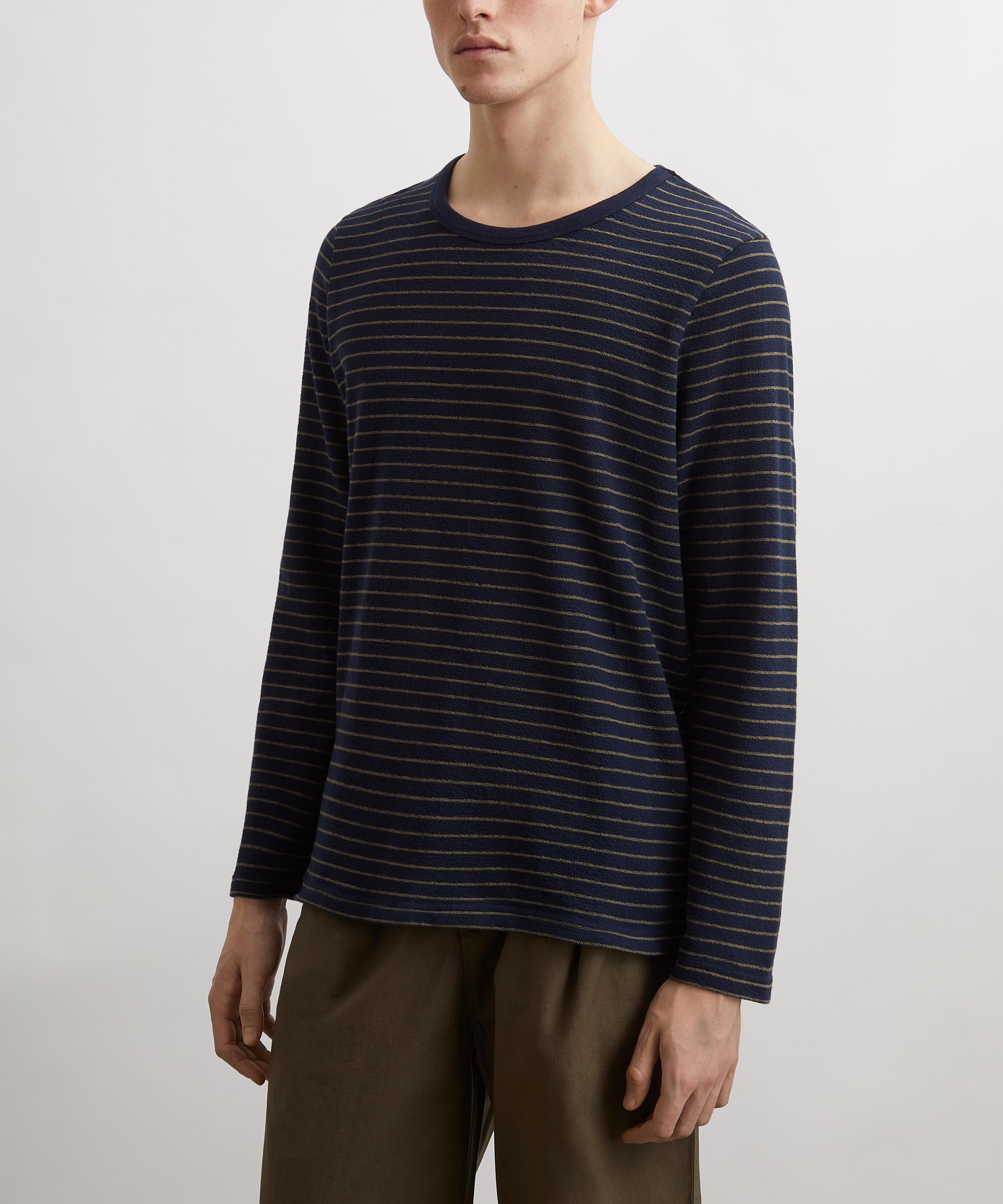 Folk - Navy-Olive Textured Striped T-Shirt image number 2