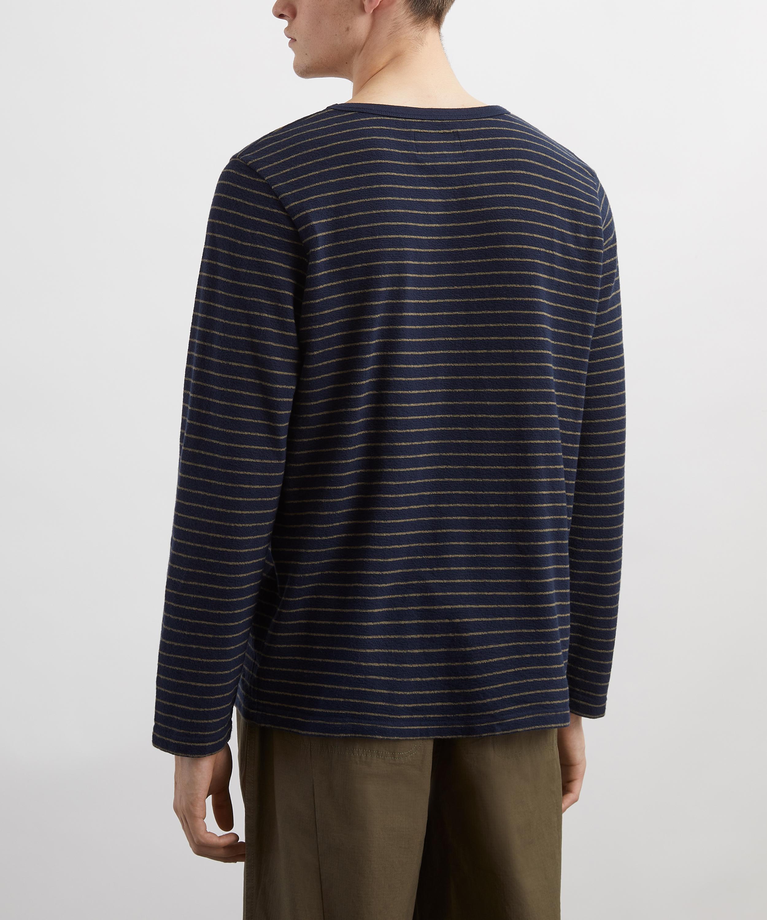 Folk - Navy-Olive Textured Striped T-Shirt image number 3