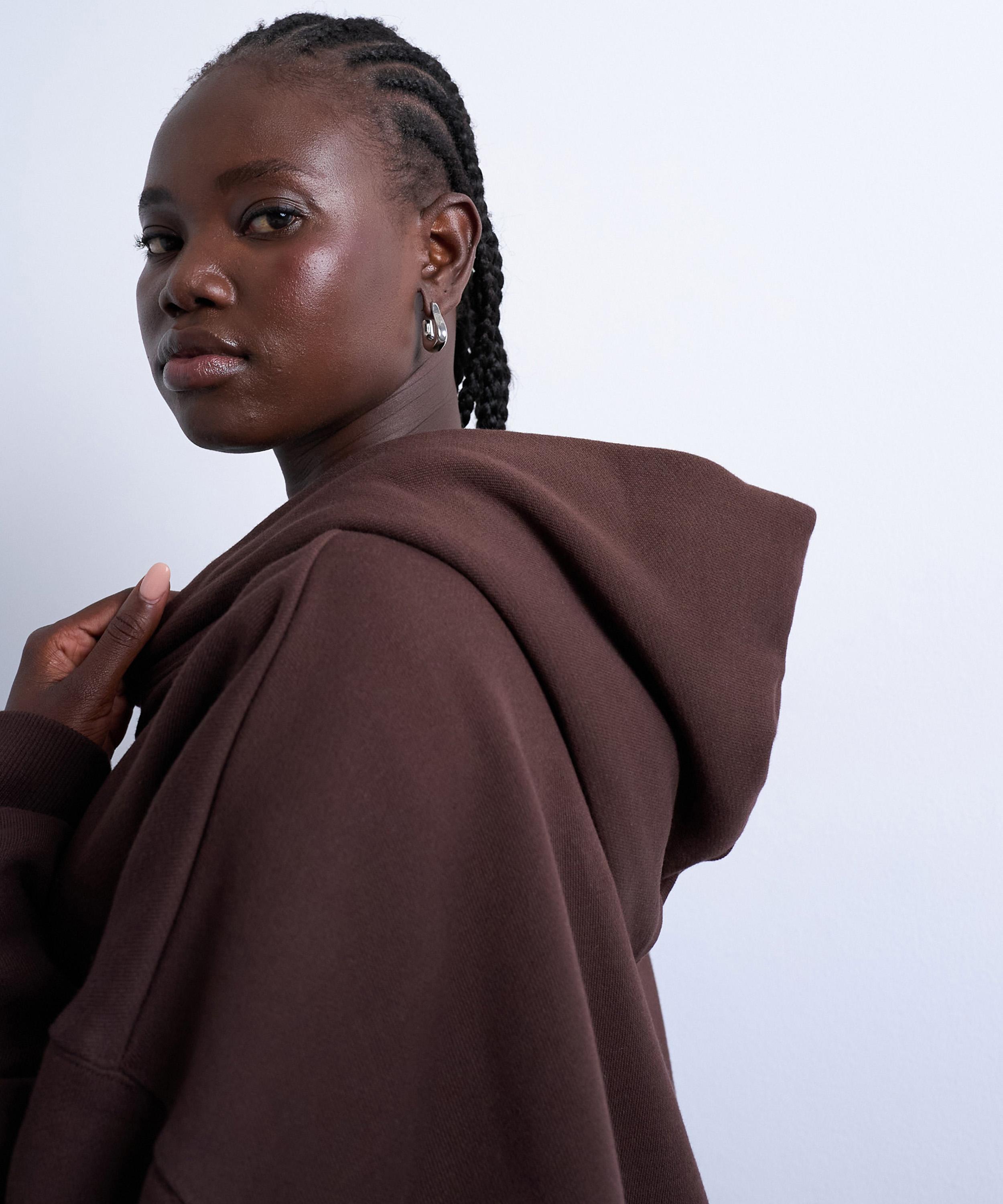 TOPSHOP - Chocolate Brown Premium Heavyweight Oversized Hoodie image number 2