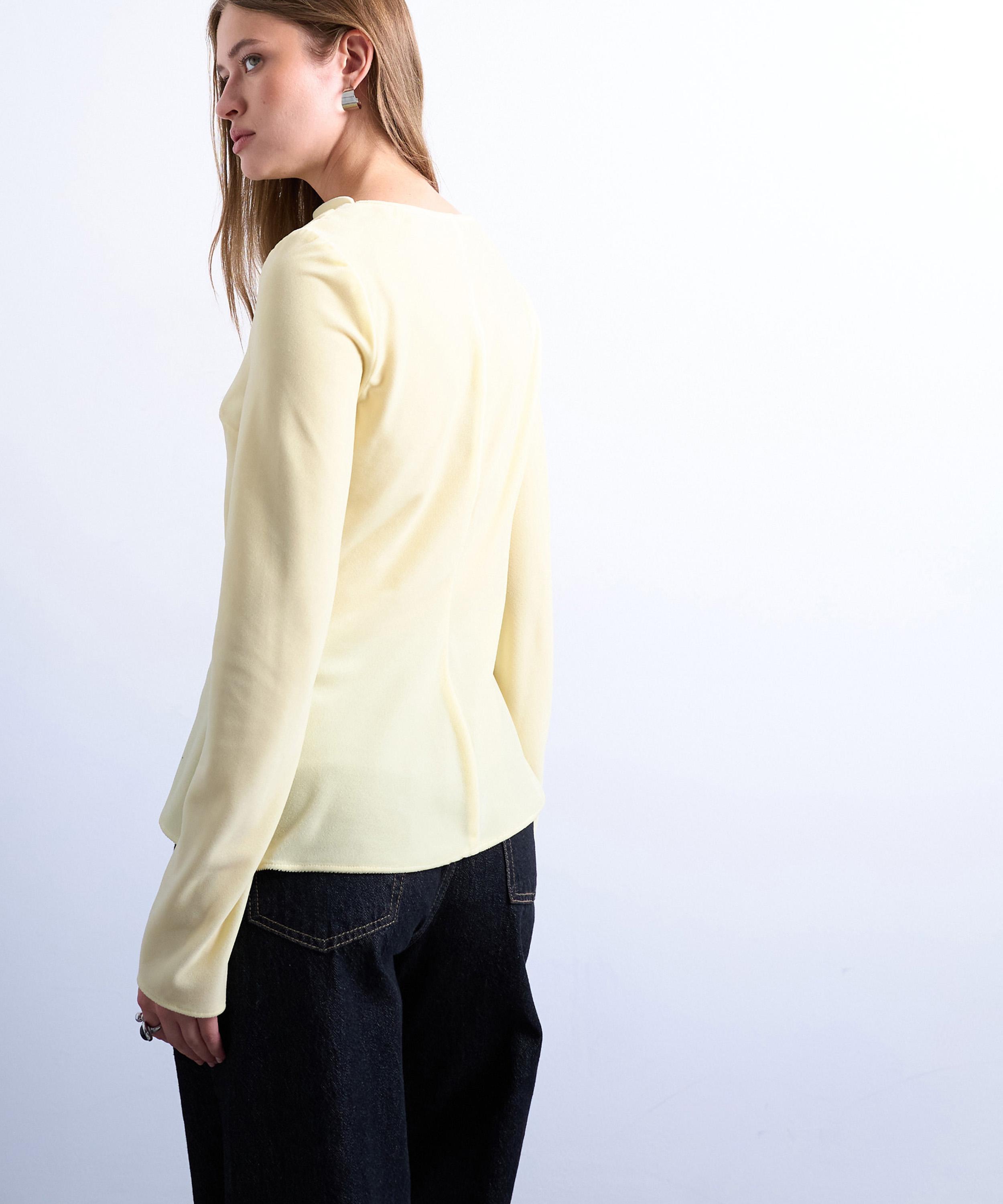 TOPSHOP - Buttermilk Long Sleeve Drape Neck Velvet Top image number 3