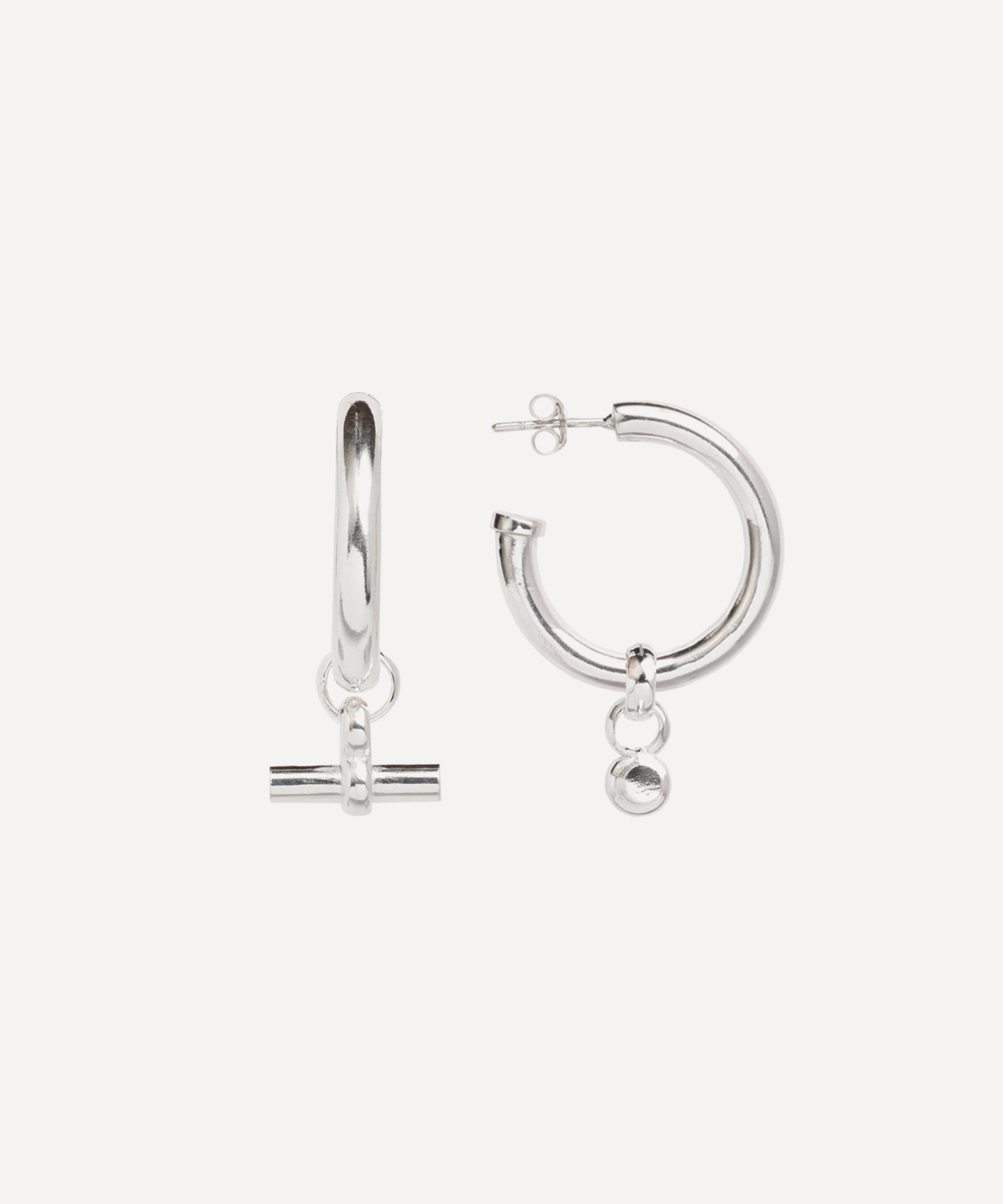 Tilly Sveaas - Sterling Silver Medium T-Bar Drop Hoop Earrings image number 0