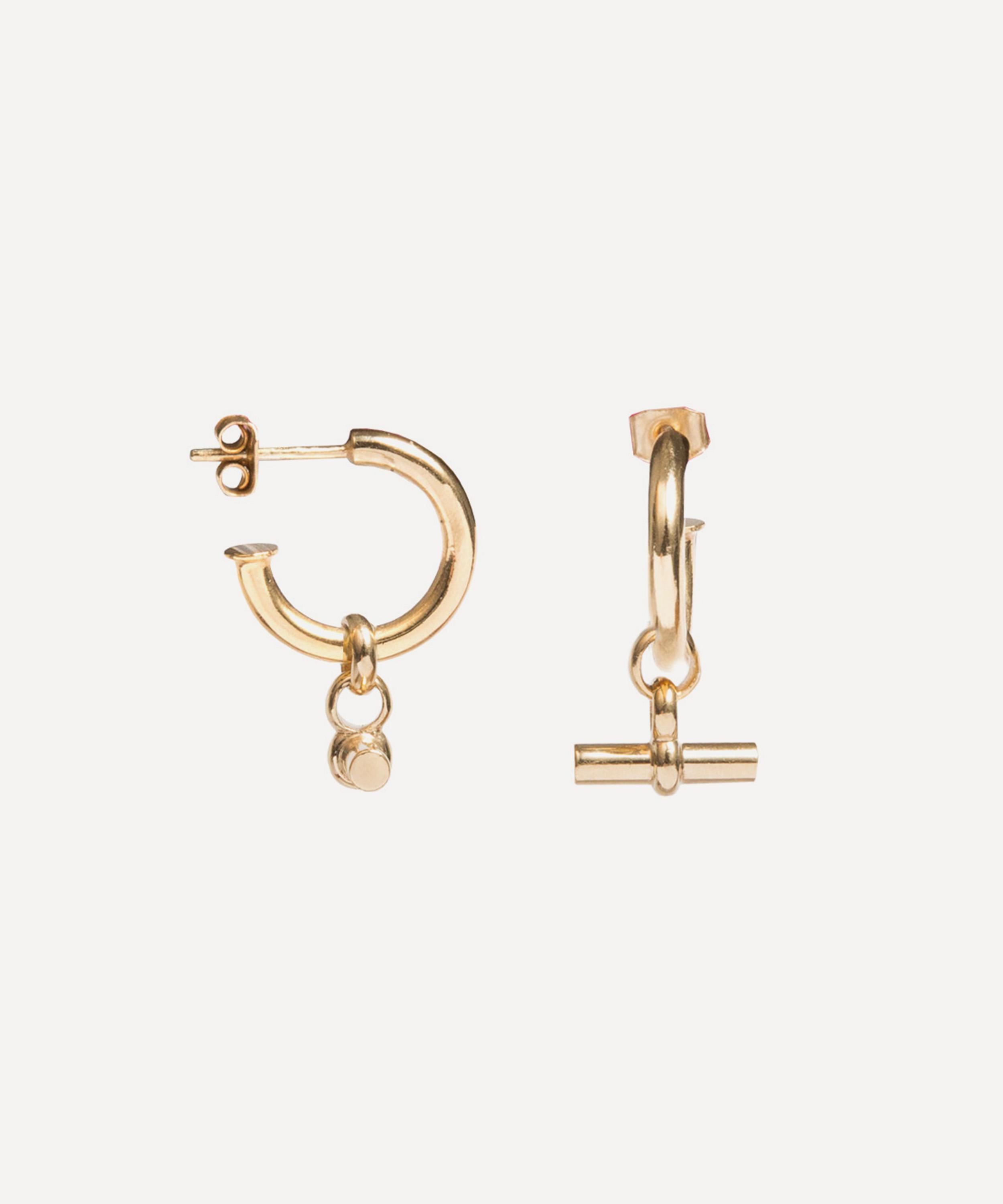 Tilly Sveaas - 18ct Gold-Plated Small T-Bar Drop Hoop Earrings image number 0