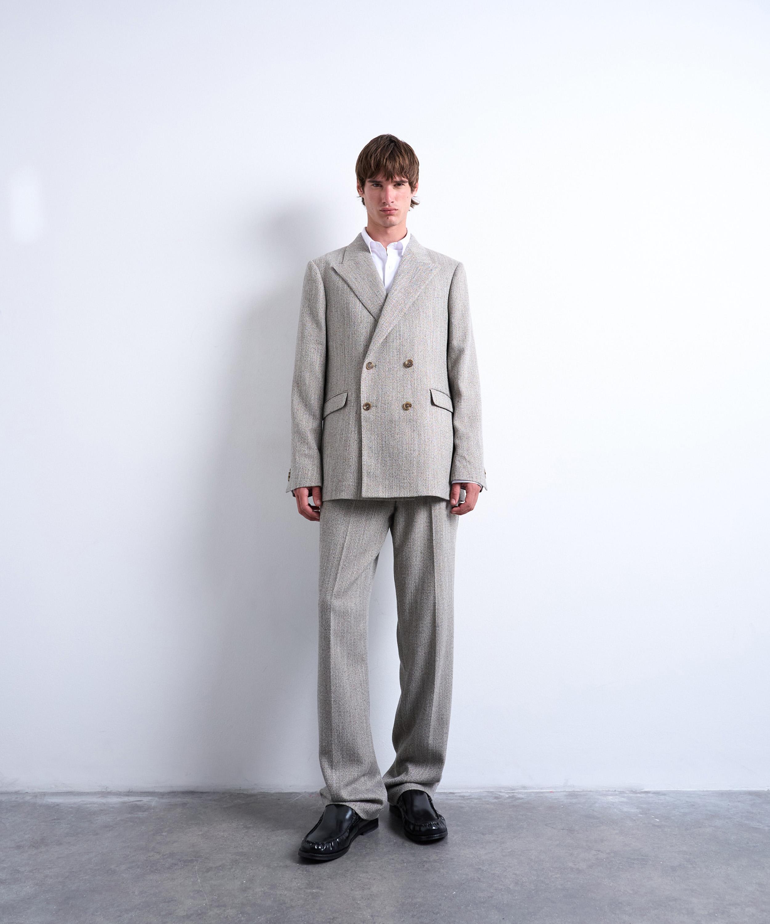 TOPMAN - Stone Double Breasted Herringbone Blazer image number 1