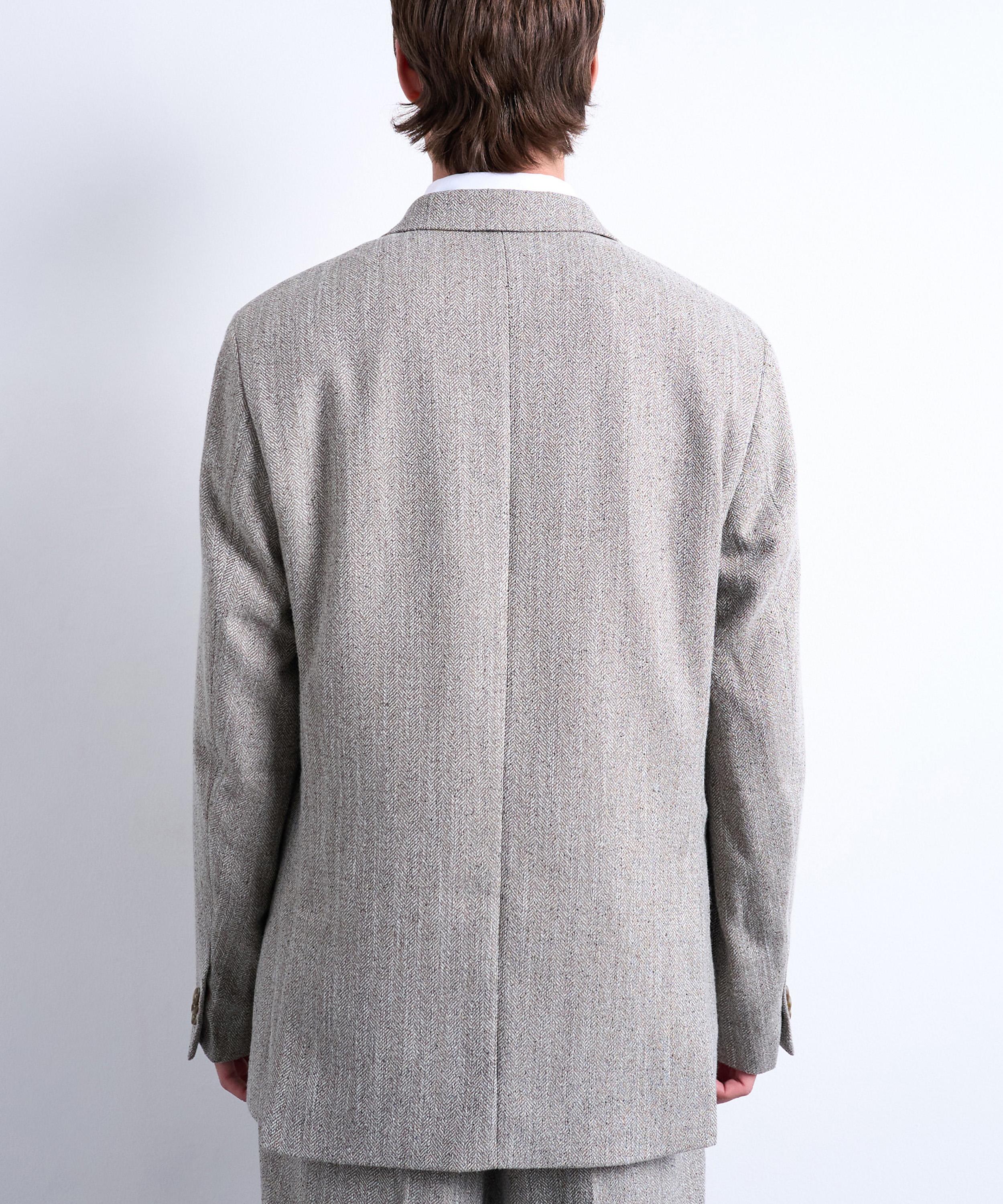 TOPMAN - Stone Double Breasted Herringbone Blazer image number 3