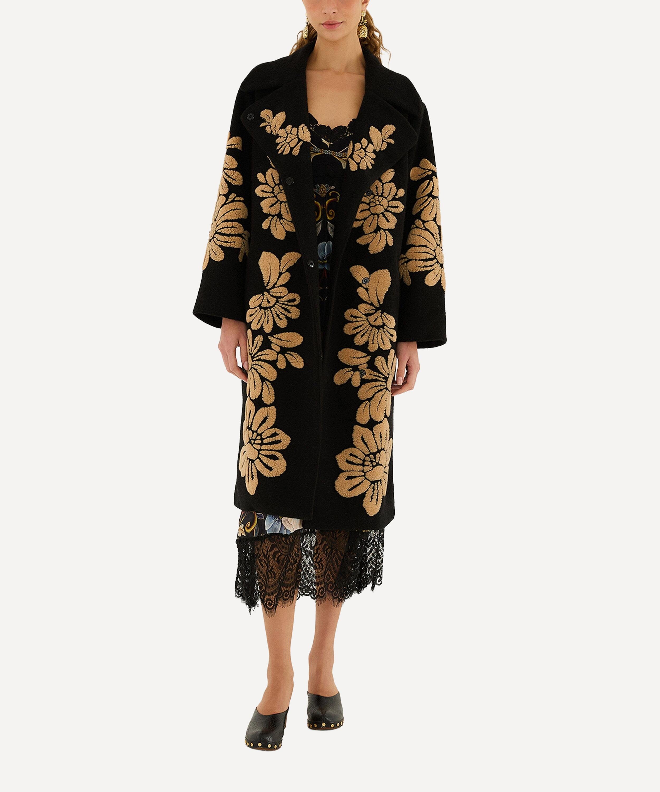 FARM Rio - Black Bold Flowers Fleece Coat