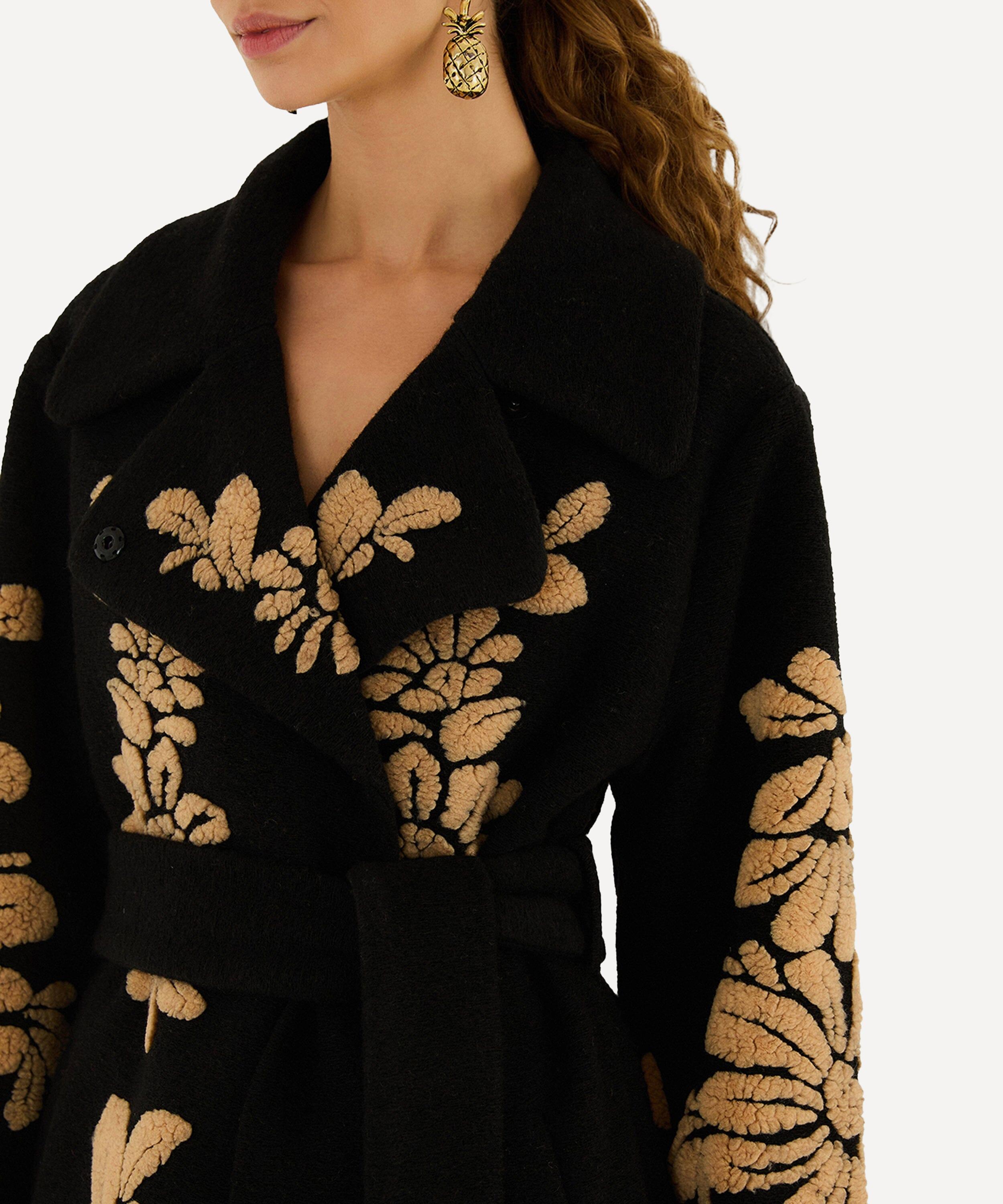 FARM Rio - Black Bold Flowers Fleece Coat image number 2