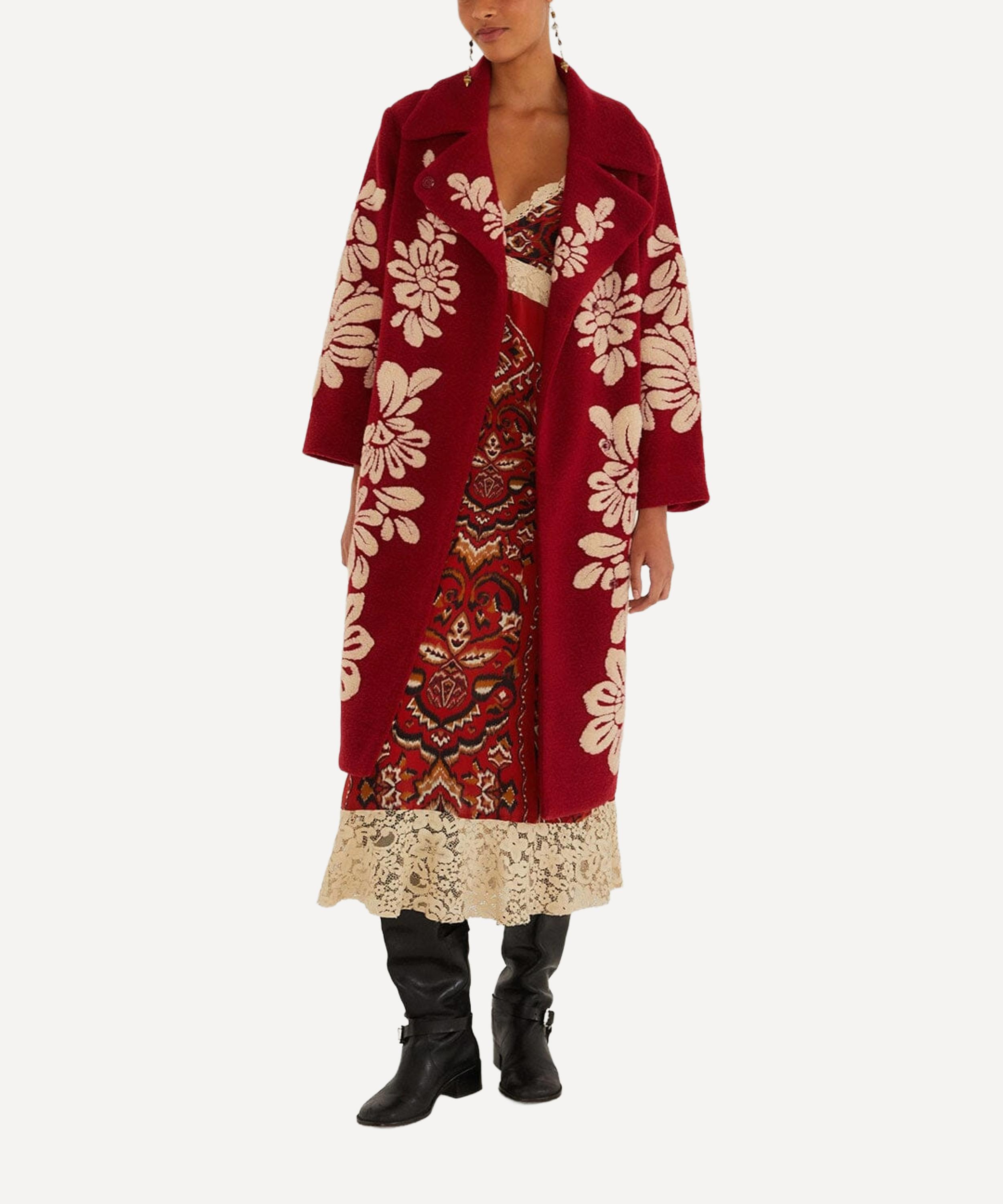 FARM Rio - Burgundy Bold Flowers Fleece Coat