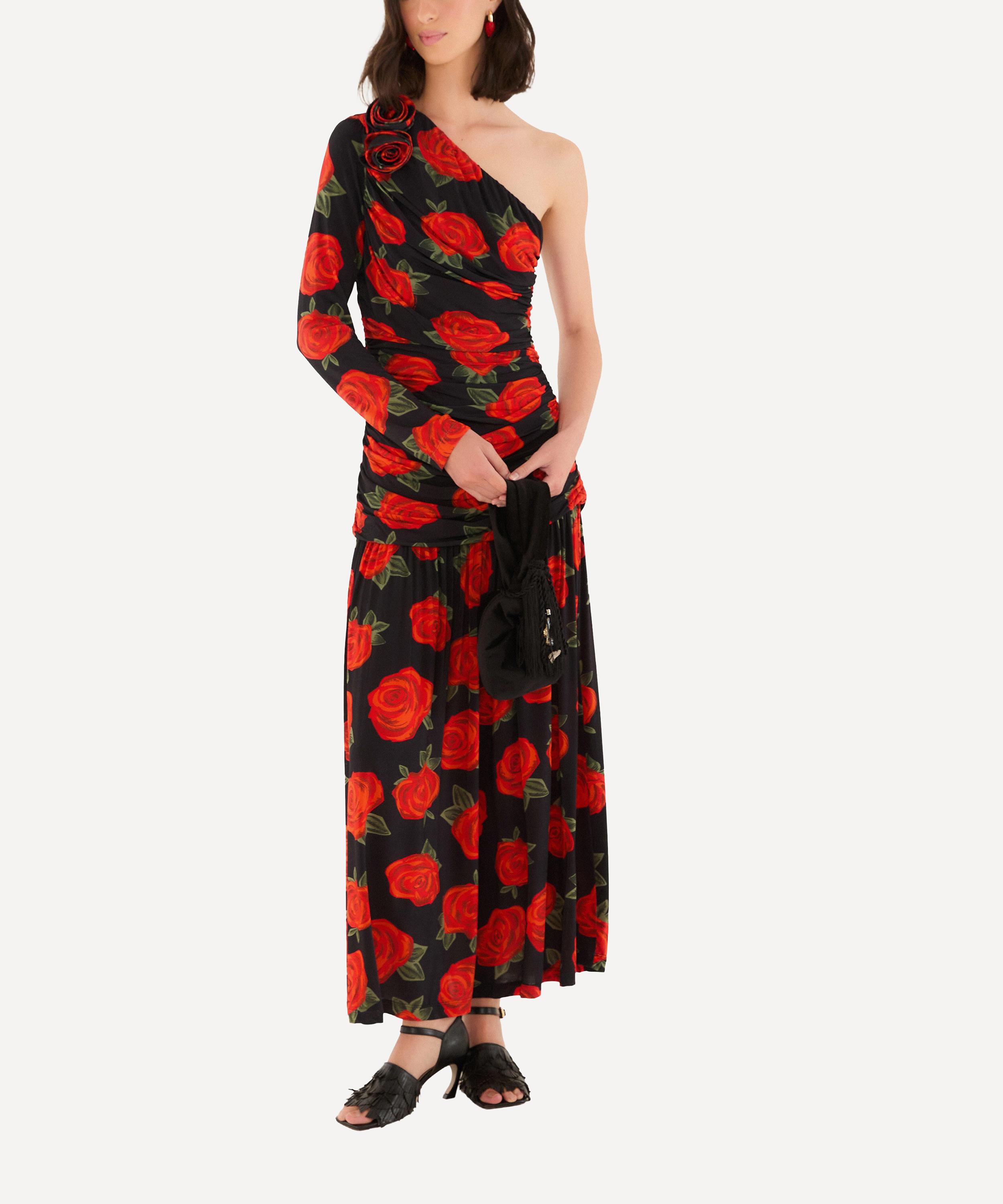 FARM Rio - Black Latin Roses Single-Shoulder Midi Dress image number 0