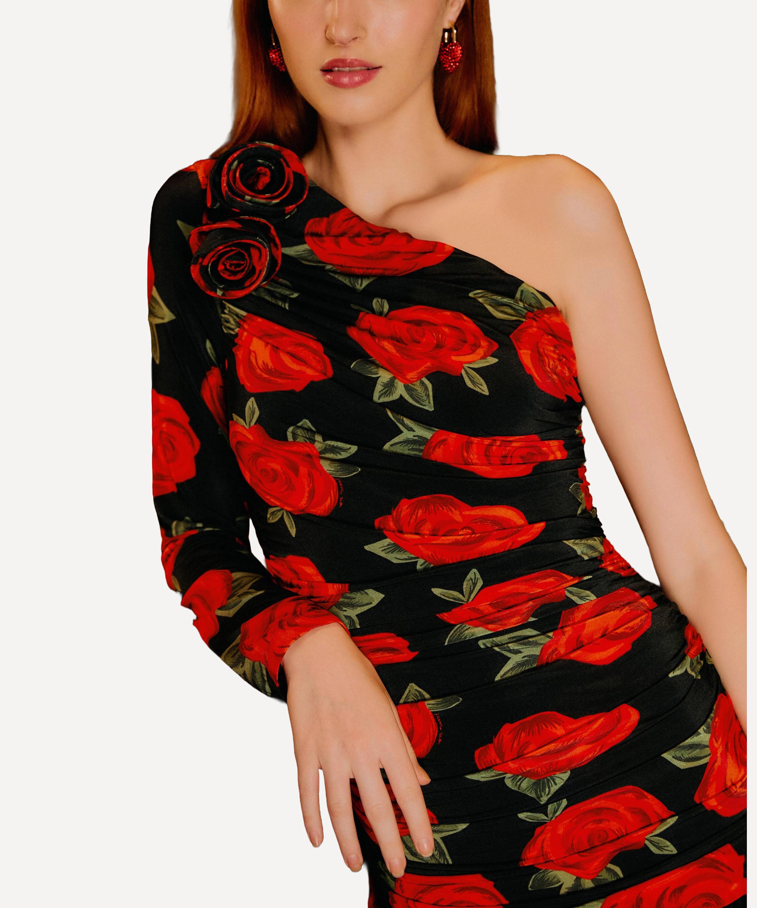 FARM Rio - Black Latin Roses Single-Shoulder Midi Dress image number 2