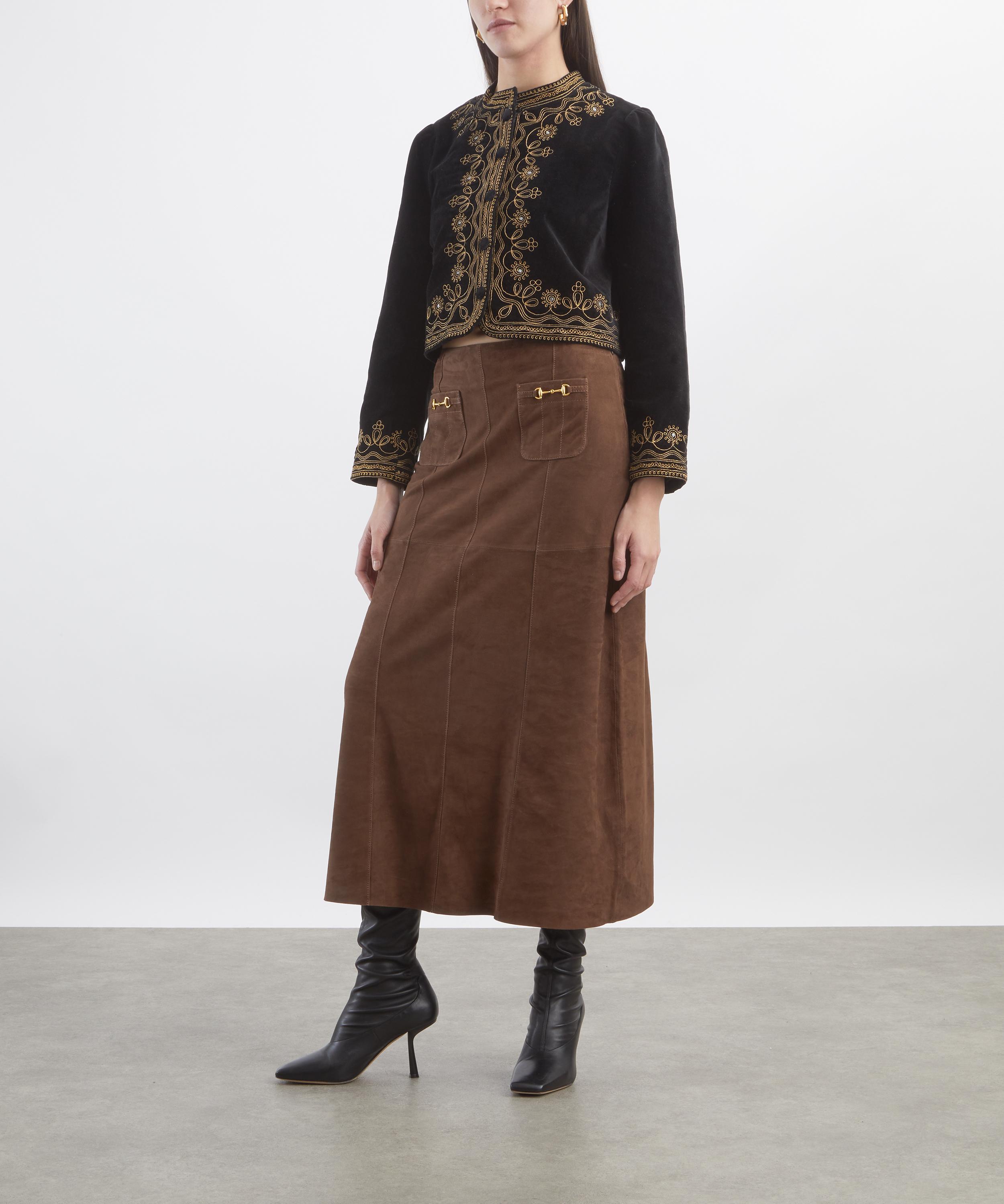 RIXO - Edwina Suede Midi Skirt image number 1