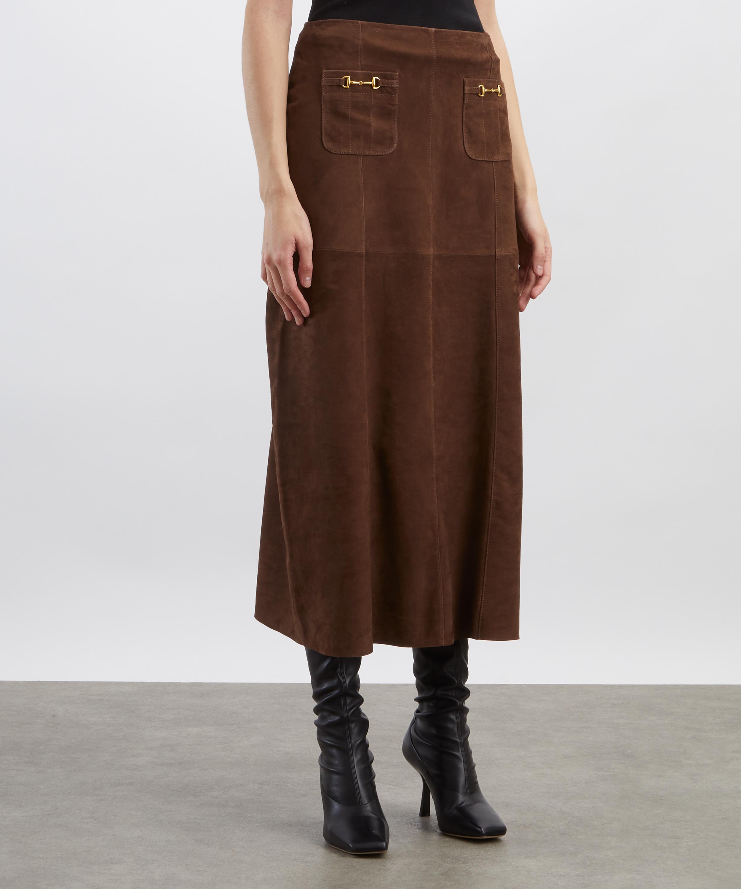 RIXO - Edwina Suede Midi Skirt image number 2