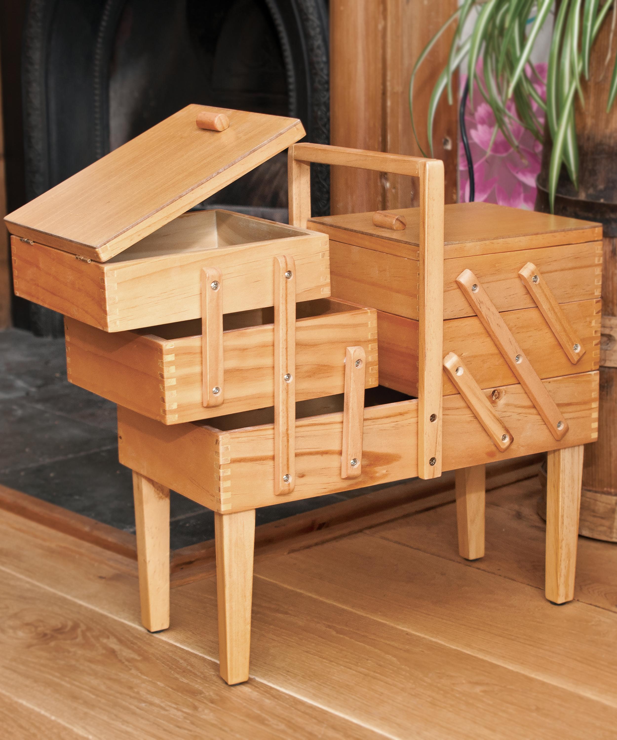 Groves - 3-Tier Cantilever Wooden Sewing Box with Legs image number 1