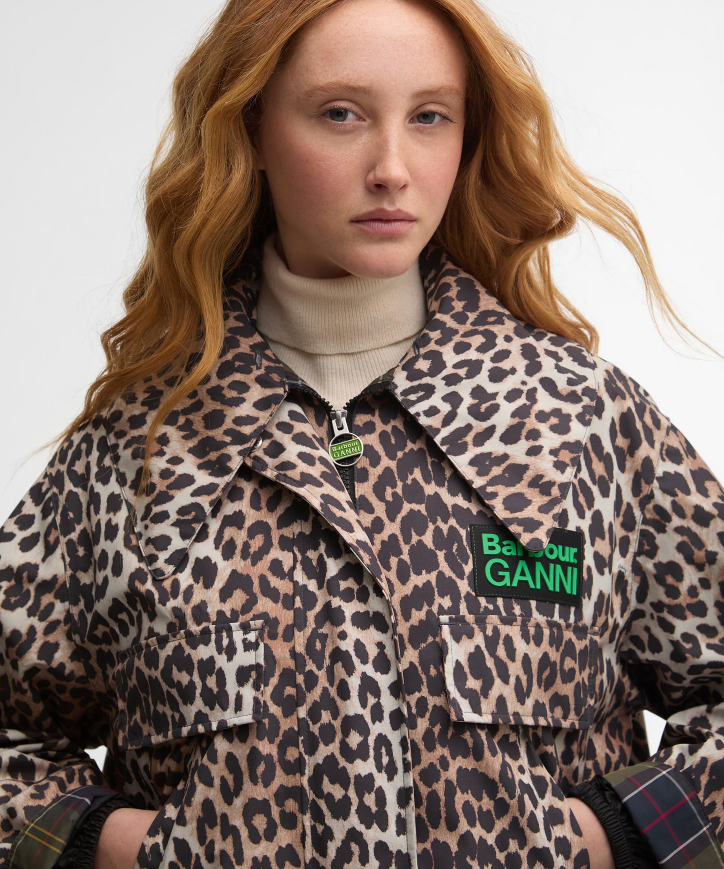 Barbour - x GANNI Leopard Print Waterproof Parka Jacket image number 5